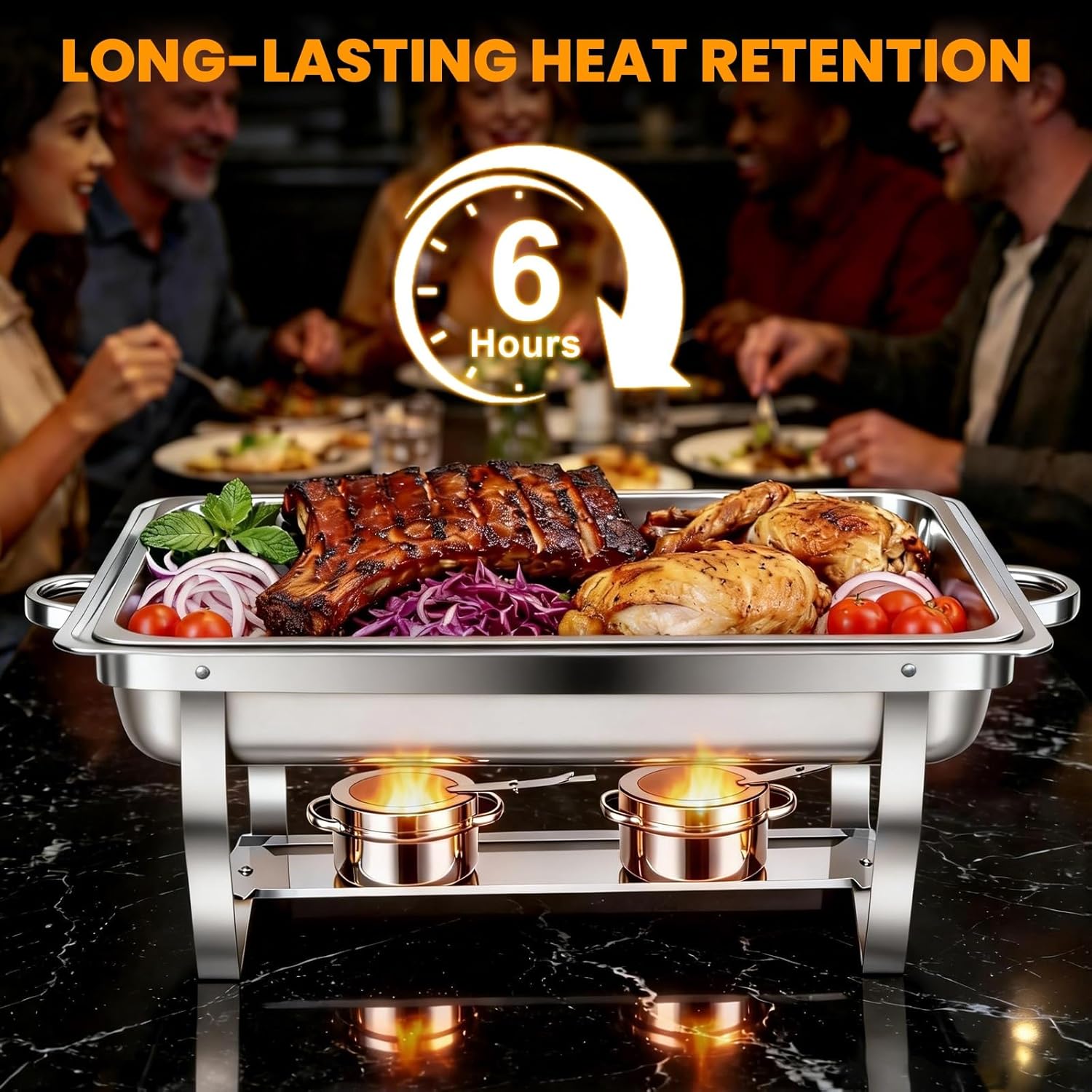 Thumbnail 2 de 4 Pack 9QT Chafing Dishes Buffet Set with Lids, Tongs, and Dual Fuel Burners