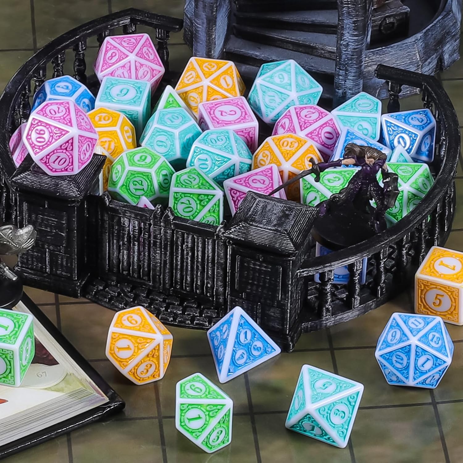 Thumbnail 4 de QMAY DND Würfel-Set „5x7“ (35 Stück) mit Vintage-Gravur – Polyederwürfel für D&D, MTG & RPG