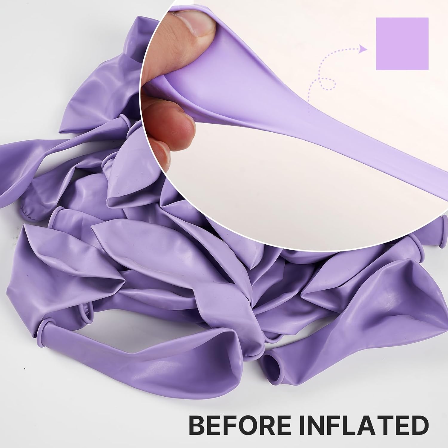 Detalle 2 de PartyWoo Lavender Balloons 120pcs Mixed Sizes Balloon Arch Kit (18, 12, 10 & 5 Inch) — Light Pastel Purple Lilac