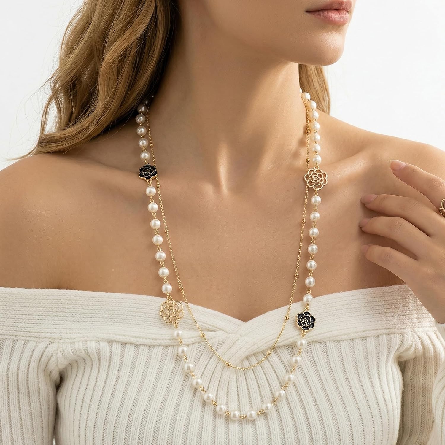 Detalle 2 de TtandZed Faux Pearl Necklace, Double Strand