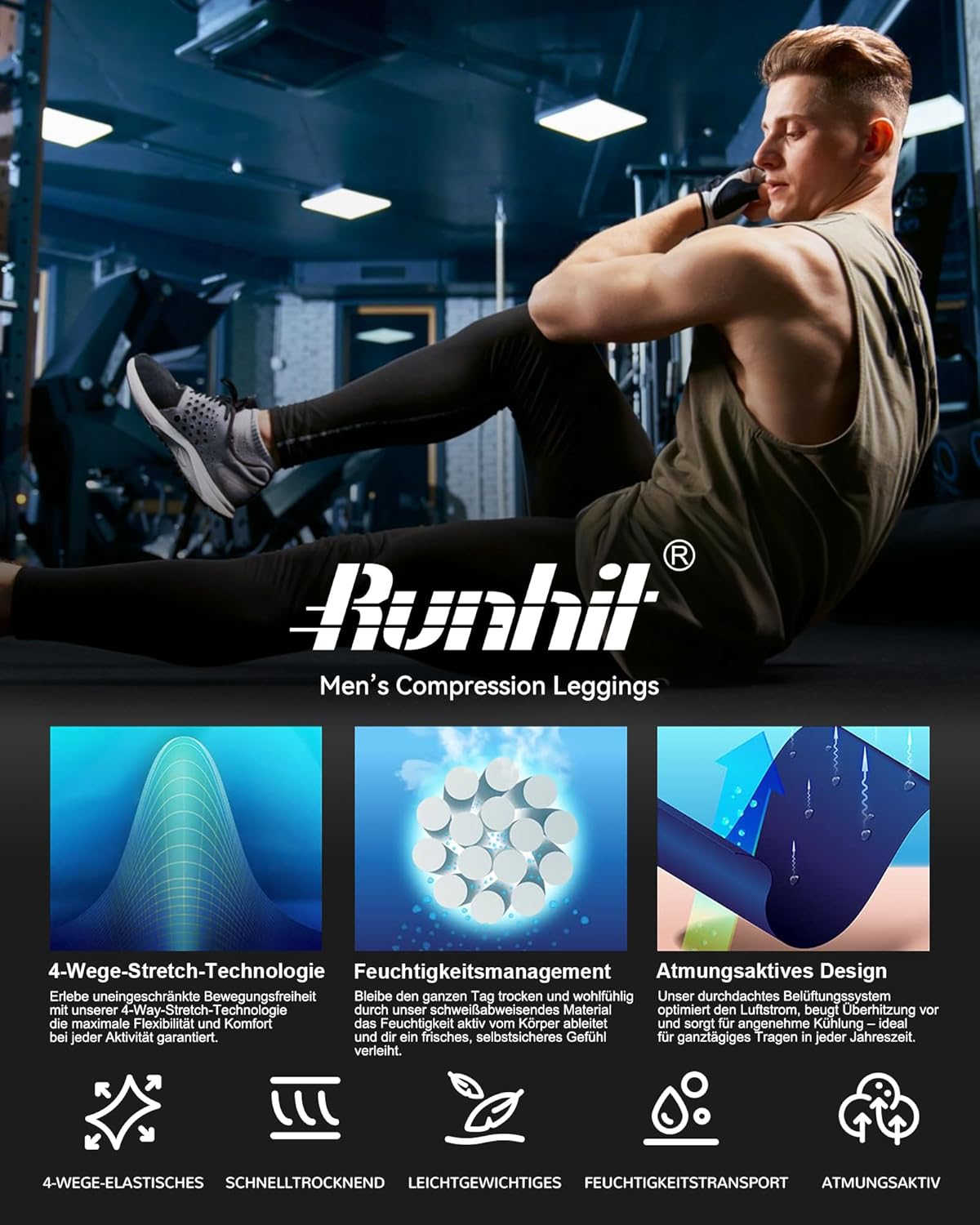 Thumbnail 4 de Runhit Men's Compression Leggings 1 pack 🩳