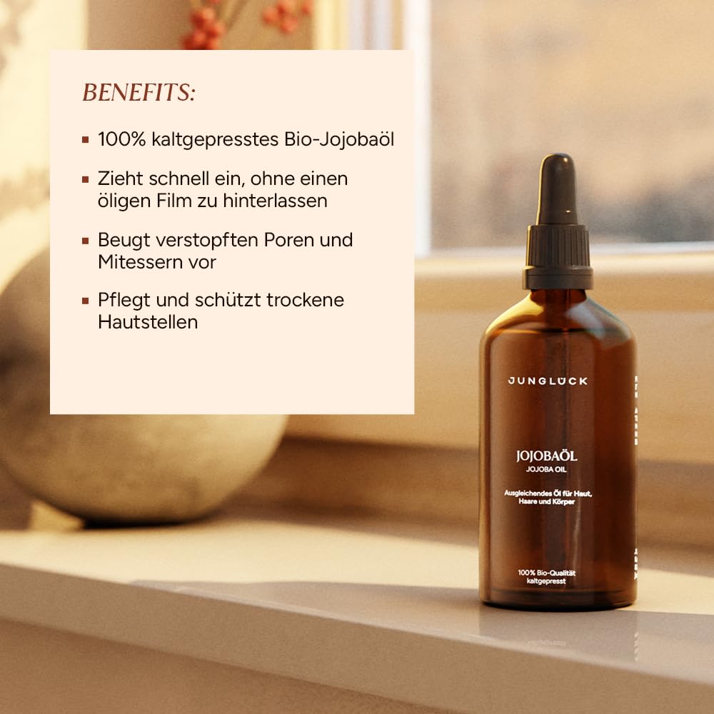 Thumbnail 1 de JUNGLÜCK Jojobaöl Bio kaltgepresst – 100% Bio, naturreines Gesichts- und Körperöl