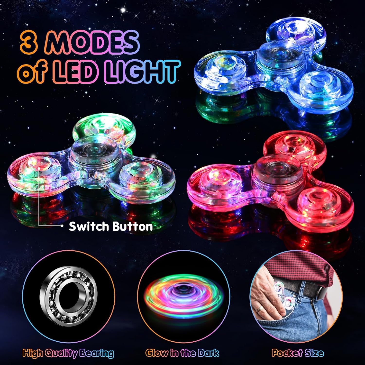 Detalle de Gigilli Fidget Spinners RB*2 LED Spinner Set, Red and Blue, 3 Light Modes