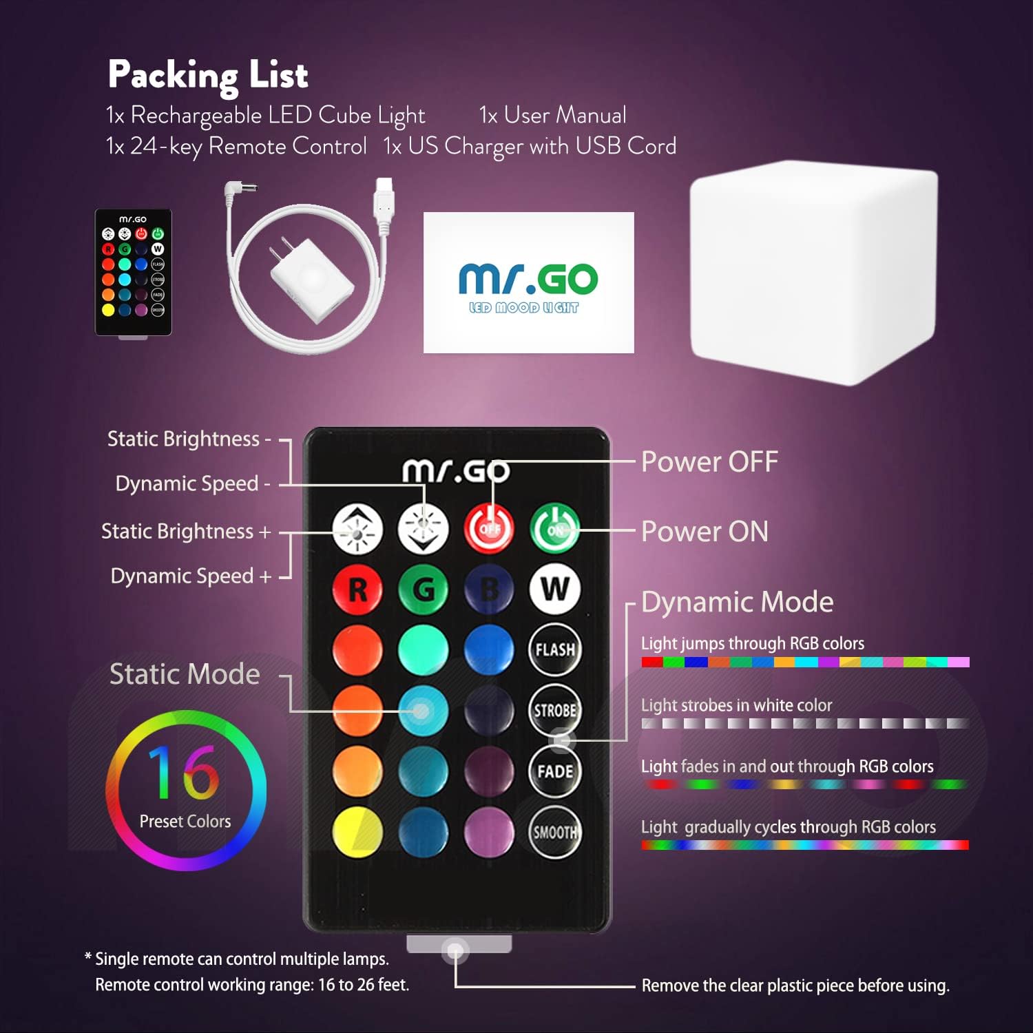 Detalle 2 de Mr.Go C100 8-Inch Rechargeable RGB LED Cube Light with Remote