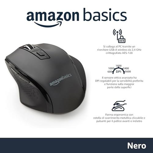 Thumbnail 1 de Amazon Basics Mouse wireless ergonomico (DPI regolabile) – Nero