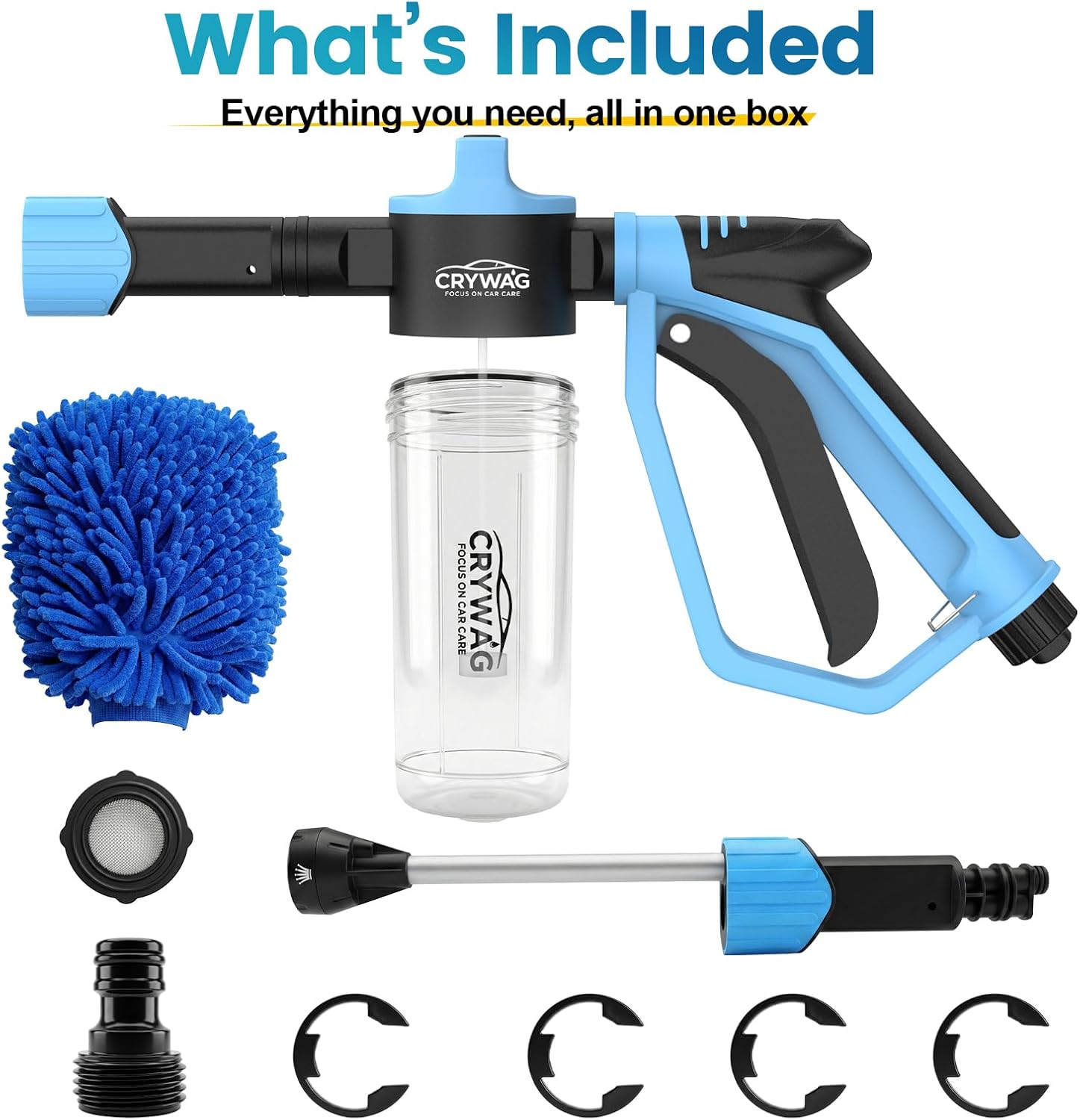 Detalle de Crywag Car Wash Foam Gun for Garden Hose: Thick Foam, Safe Scrub & 3 Spray Modes