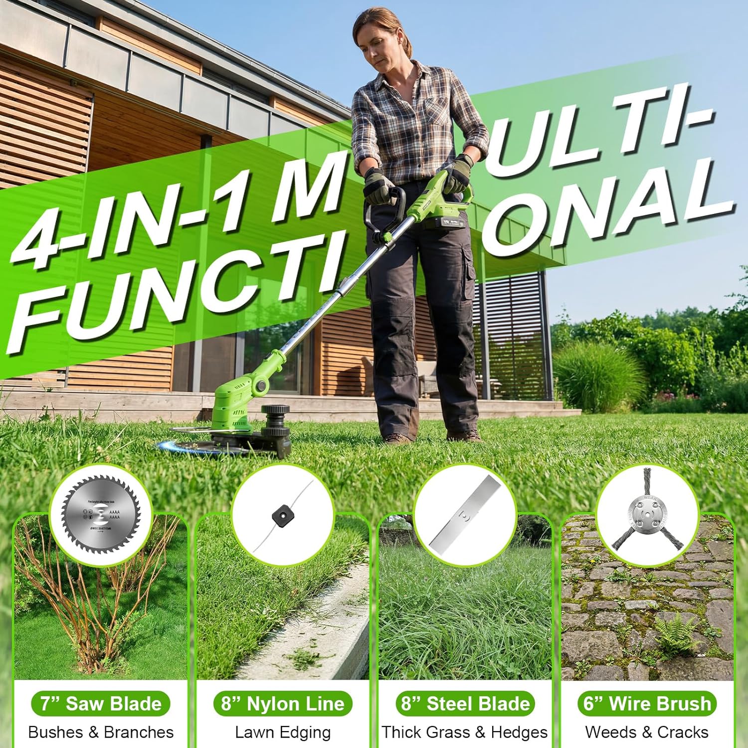 Thumbnail 6 de VOERJIA Cordless Strimmer Lightweight 750W with LCD Battery Display – 2 x 2.0Ah Battery Pack & 14-Piece Garden Kit