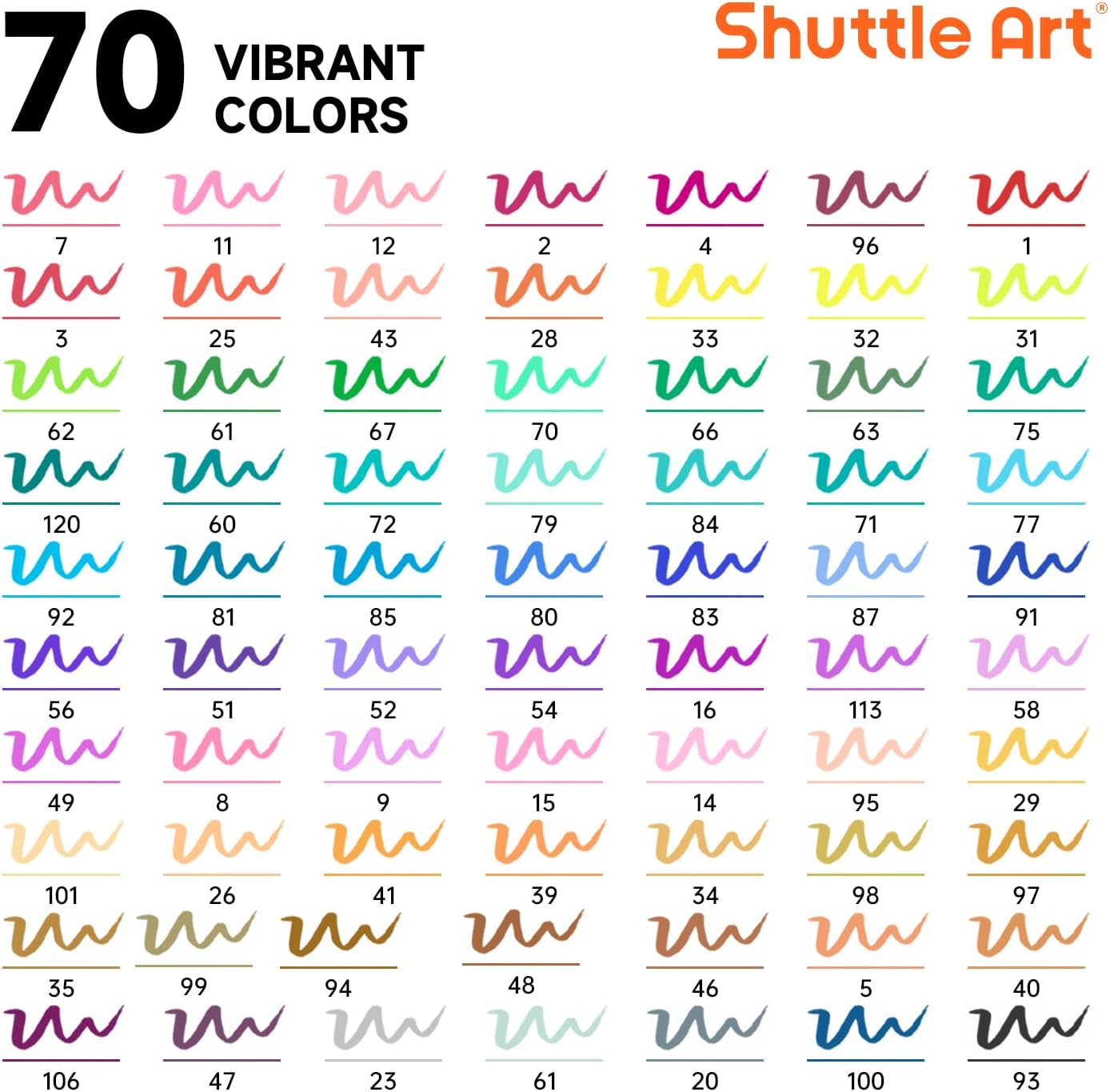 Thumbnail 2 de Shuttle Art Dual Tip Brush Pens (70 Colours) set with portable case & colouring book