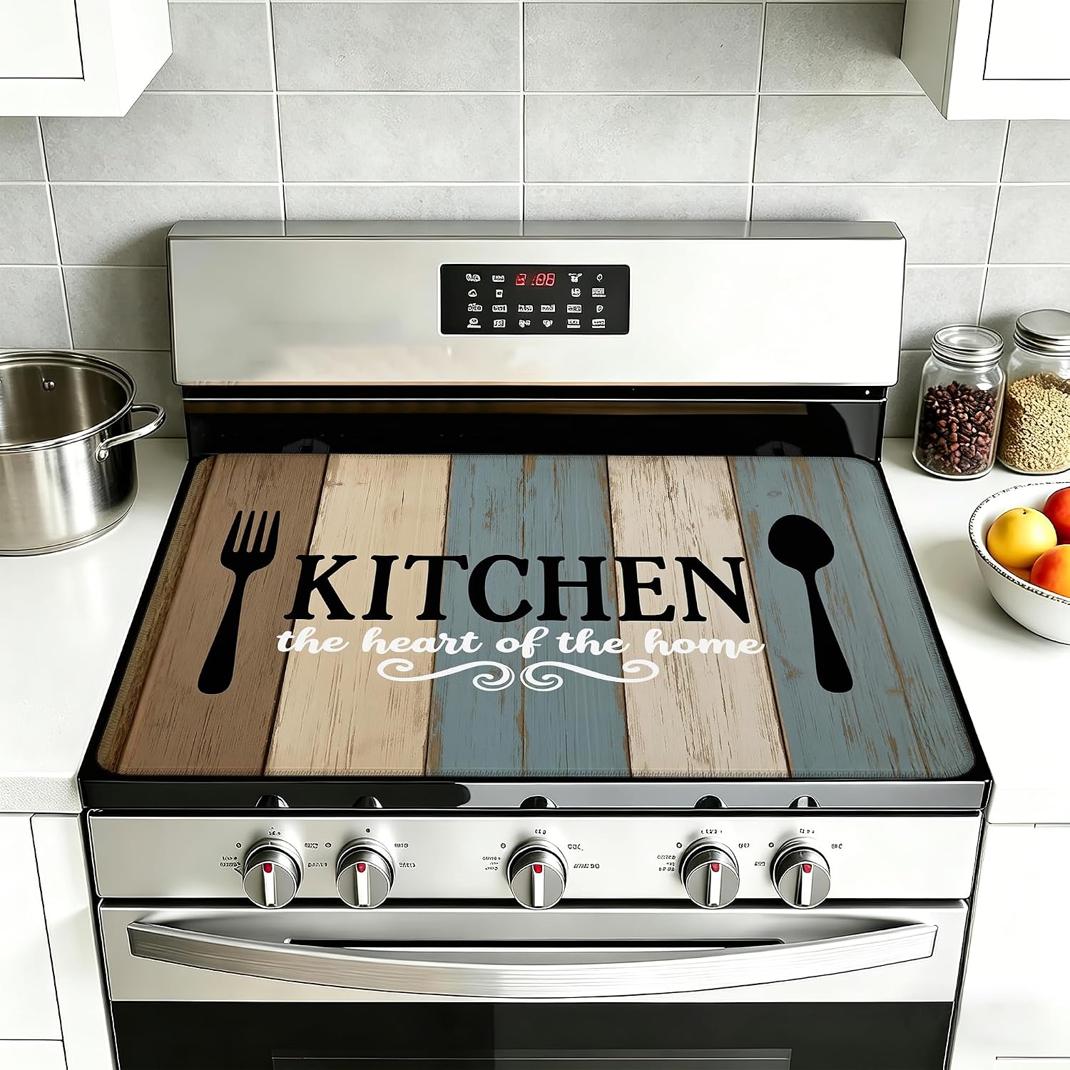 Detalle de YIKTI Electric Stove Top Cover, Rustic Wood Pattern, 28 x 20 Inch