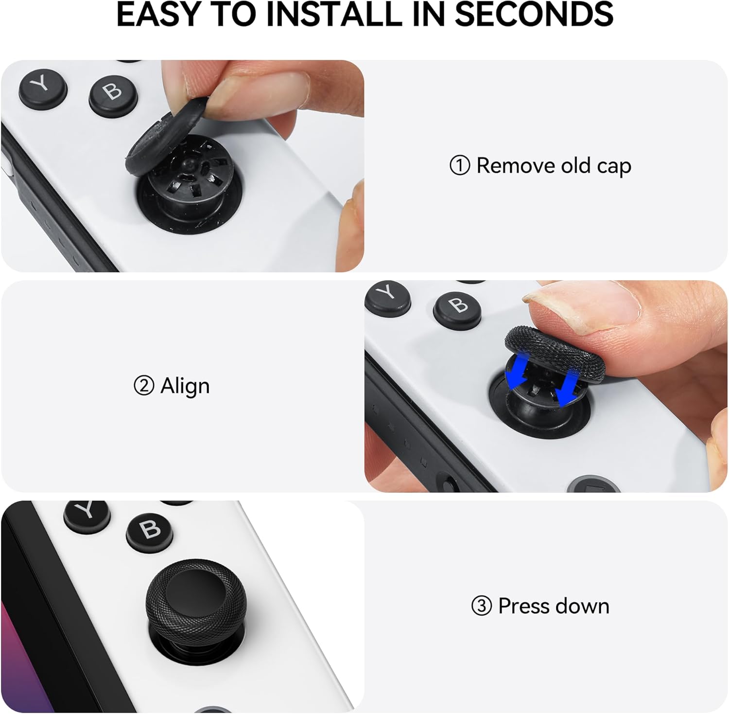 Detalle 2 de 10 Stück Joystick-Kappen für Nintendo Switch, Switch OLED & Switch Lite – rutschfeste Ersatzkappen mit Diamantstruktur für Joy-Con