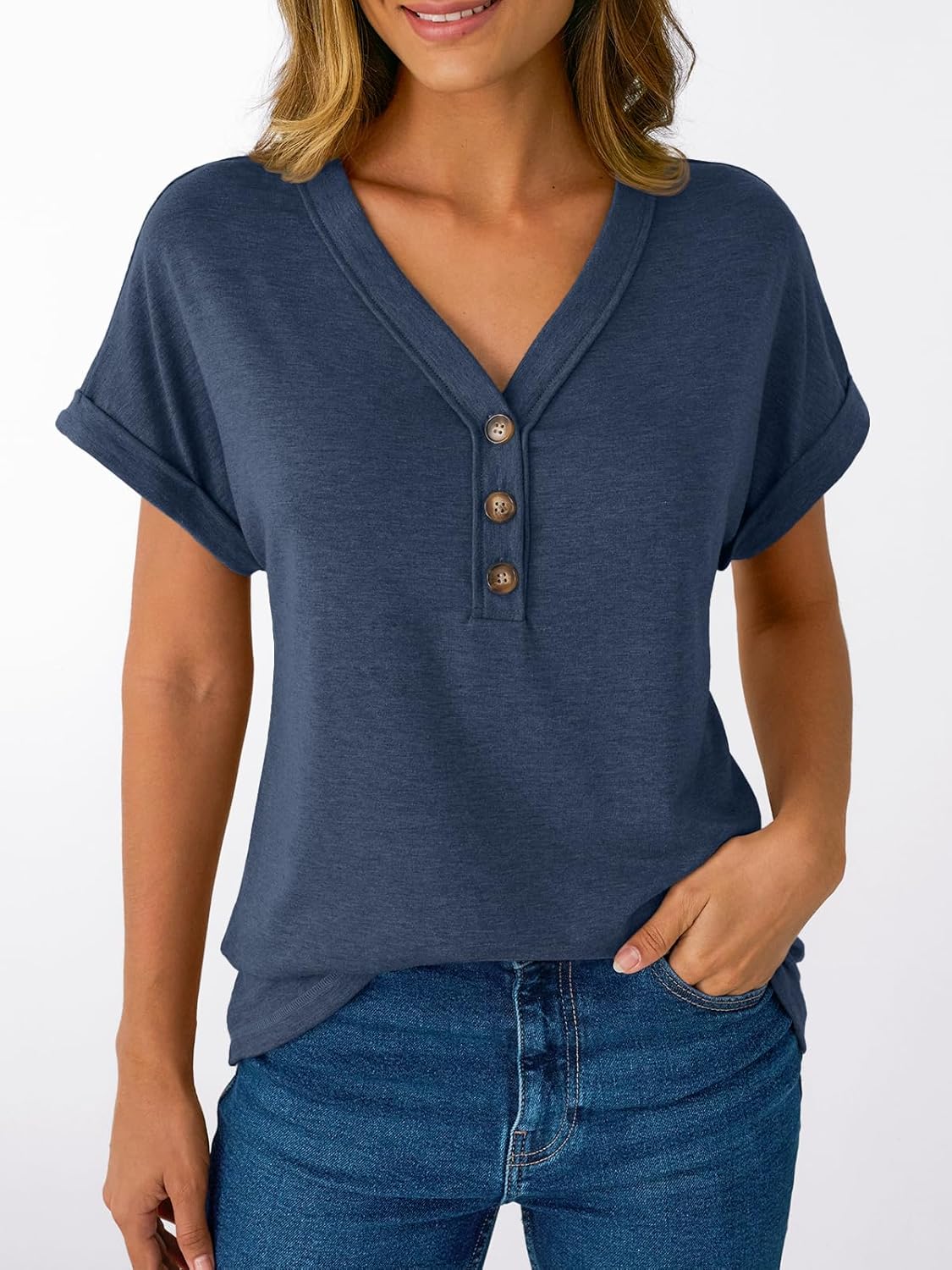 Thumbnail 1 de AUTOMET Short Sleeve V Neck T Shirts Womens — Everyday Comfort & Versatility