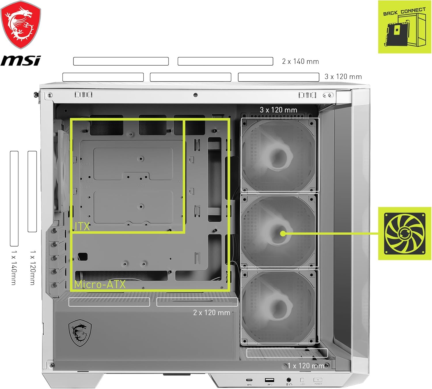 Thumbnail 4 de MSI MAG PANO M100R PZ Micro-ATX PC Case (White)