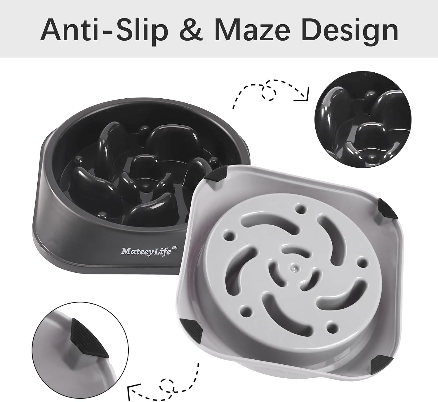Thumbnail 3 de Mateeylife Slow Feeder Hundenapf (2 Stück) Anti Schling für mittelgroße und große Hunde – Grau/Schwarz