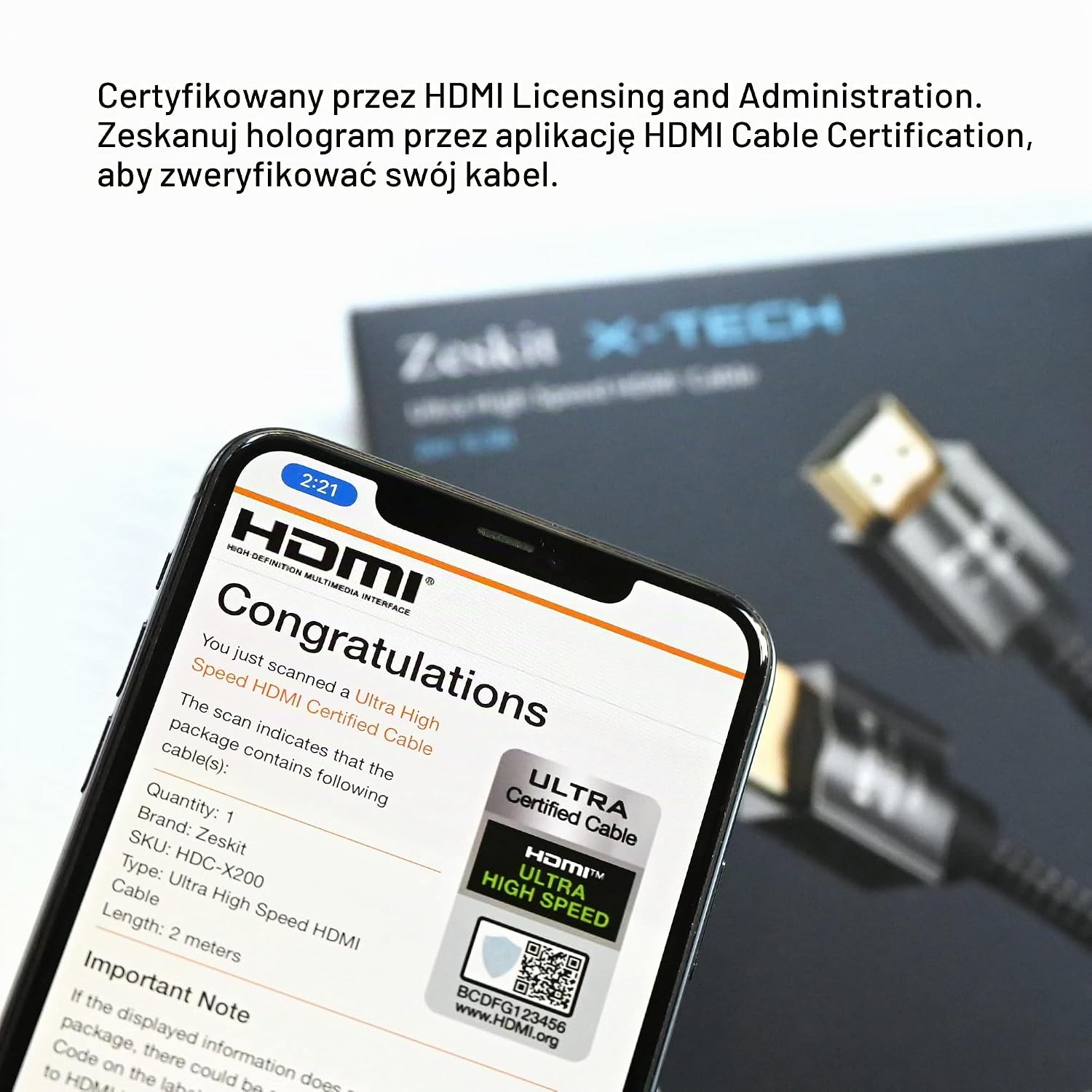 Detalle de Zeskit X-Tech kabel HDMI Ultra High Speed 48 Gb/s, 1,5 m, 8K60 i 4K120