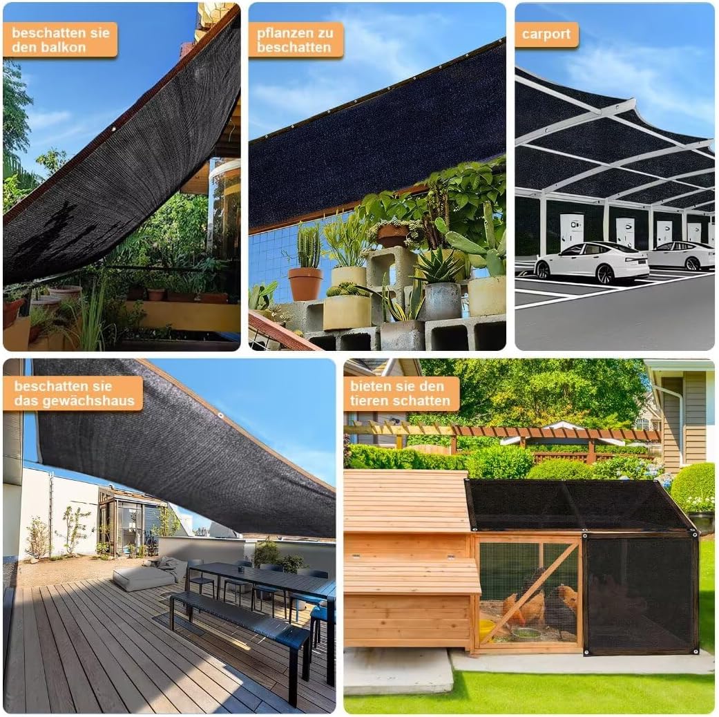 Thumbnail 6 de Filet d’ombrage avec œillets 1 x 2 m noir – Protection solaire pour jardin, terrasse et extérieur