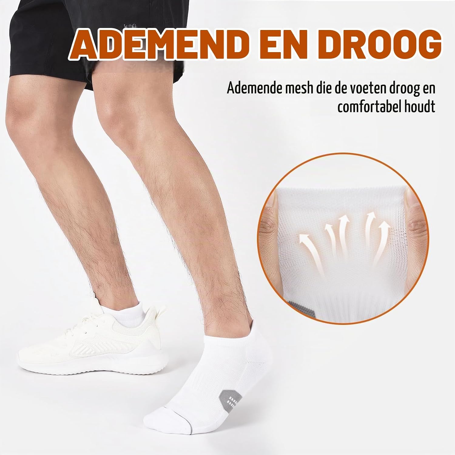 Detalle de Niorasen sneaker sokken: ademend katoen, gewatteerde hiel, 6 paar