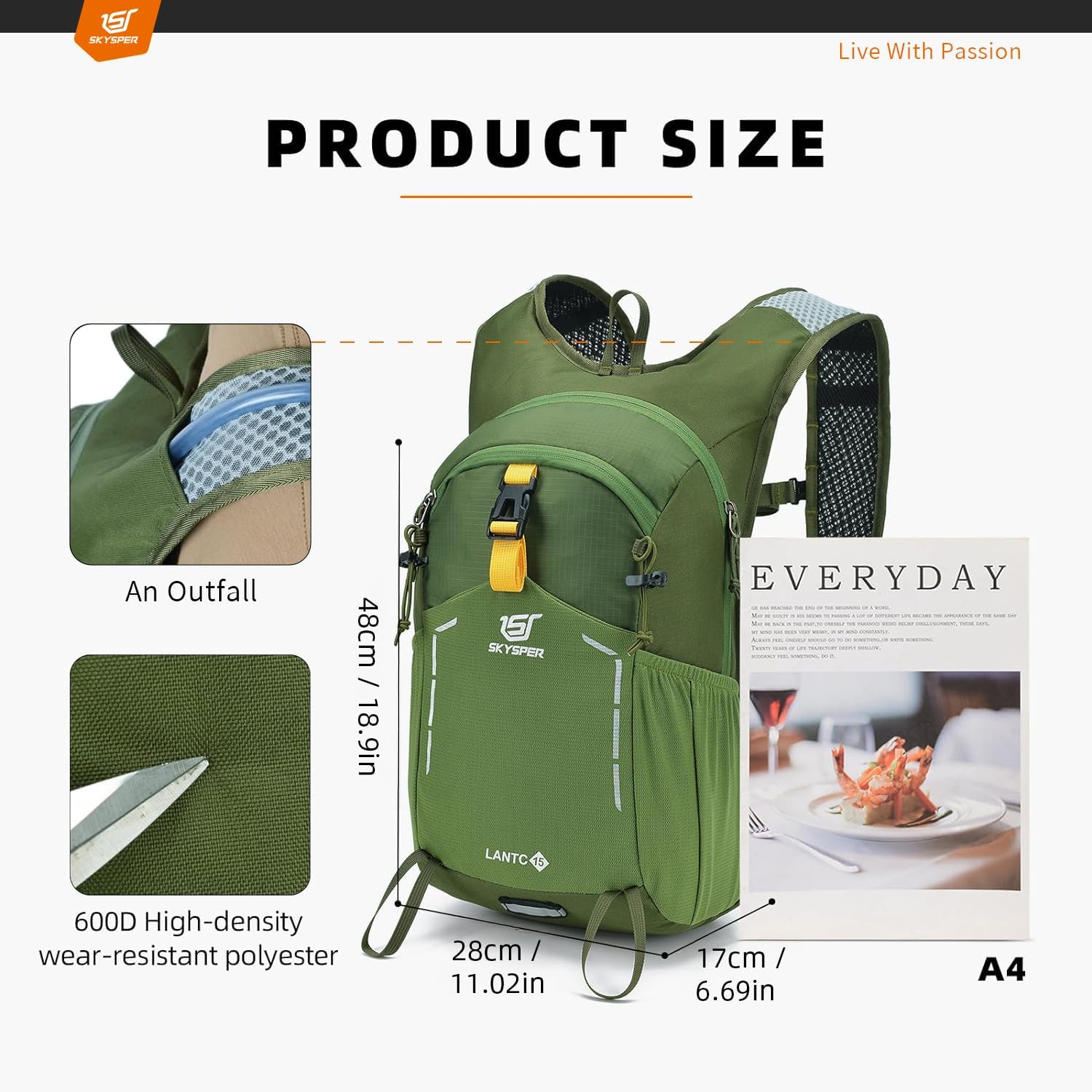 Thumbnail 4 de SKYSPER Wanderrucksack 25L – Leichter Tagesrucksack für Herren, Grün