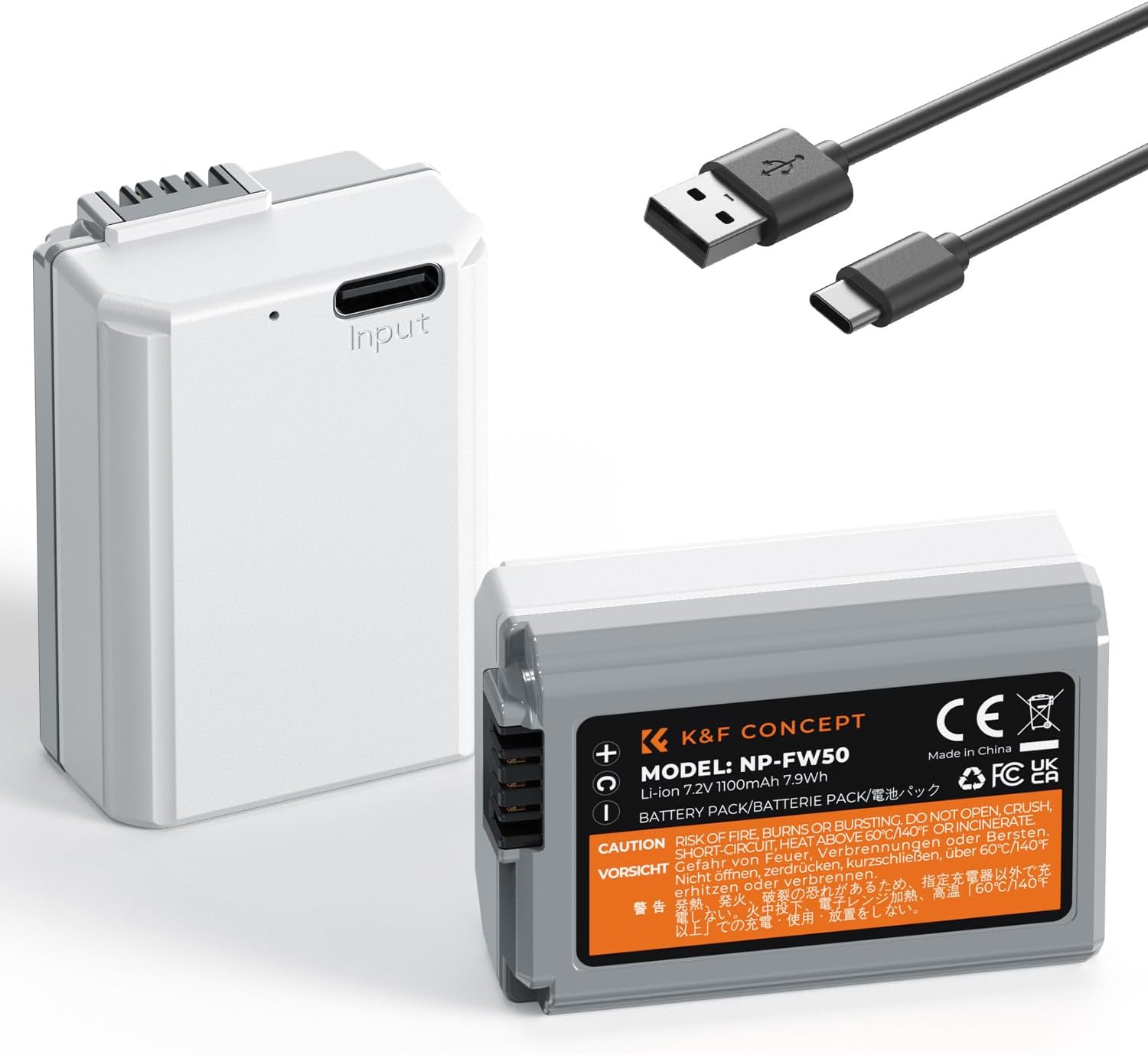 Detalle de K&F CONCEPT 2 Pack NP-FW50 USB-C Batteries for Sony Cameras