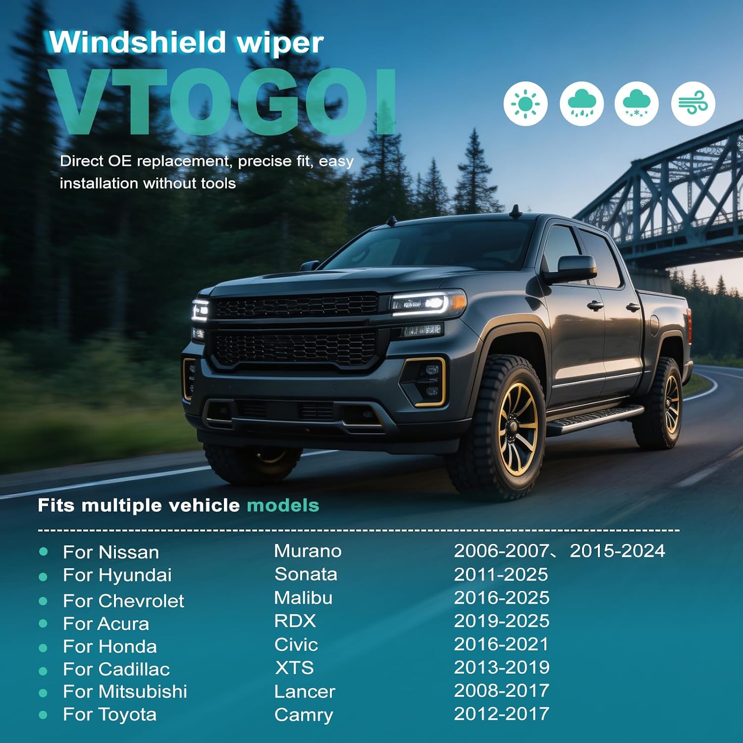 Detalle de VTOGOI OEM 26" + 18" J-Hook Wiper Blades