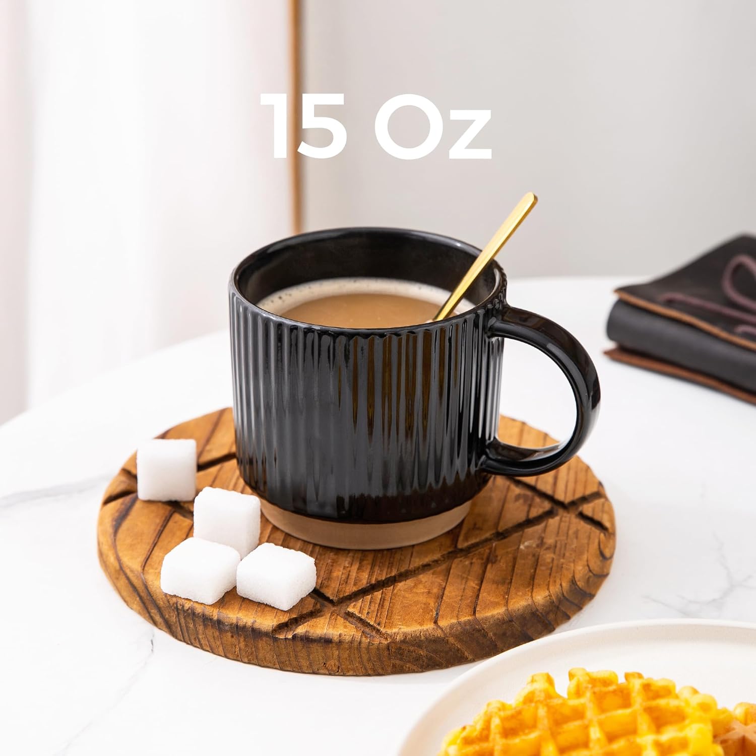 Detalle 2 de GBhome 15OZ Stackable Ceramic Coffee Mugs – Textured 4-Piece Set