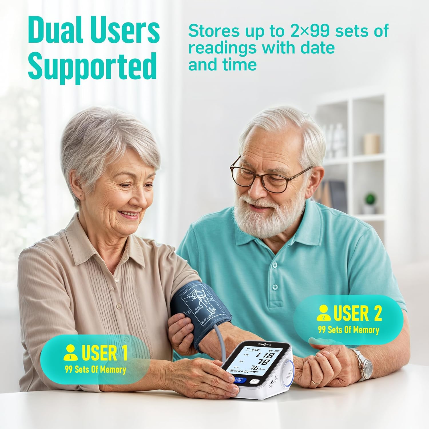 Thumbnail 6 de Runstar BP-205 Upper Arm Blood Pressure Monitor with Wide-Range Cuff and 2-User Memory