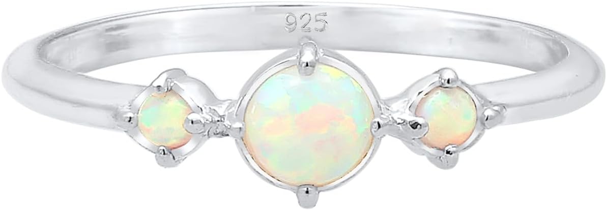 Detalle 2 de Elli Ring Damen Band Geo Vintage Trend mit synthetischem Opal aus 925 Sterling Silber