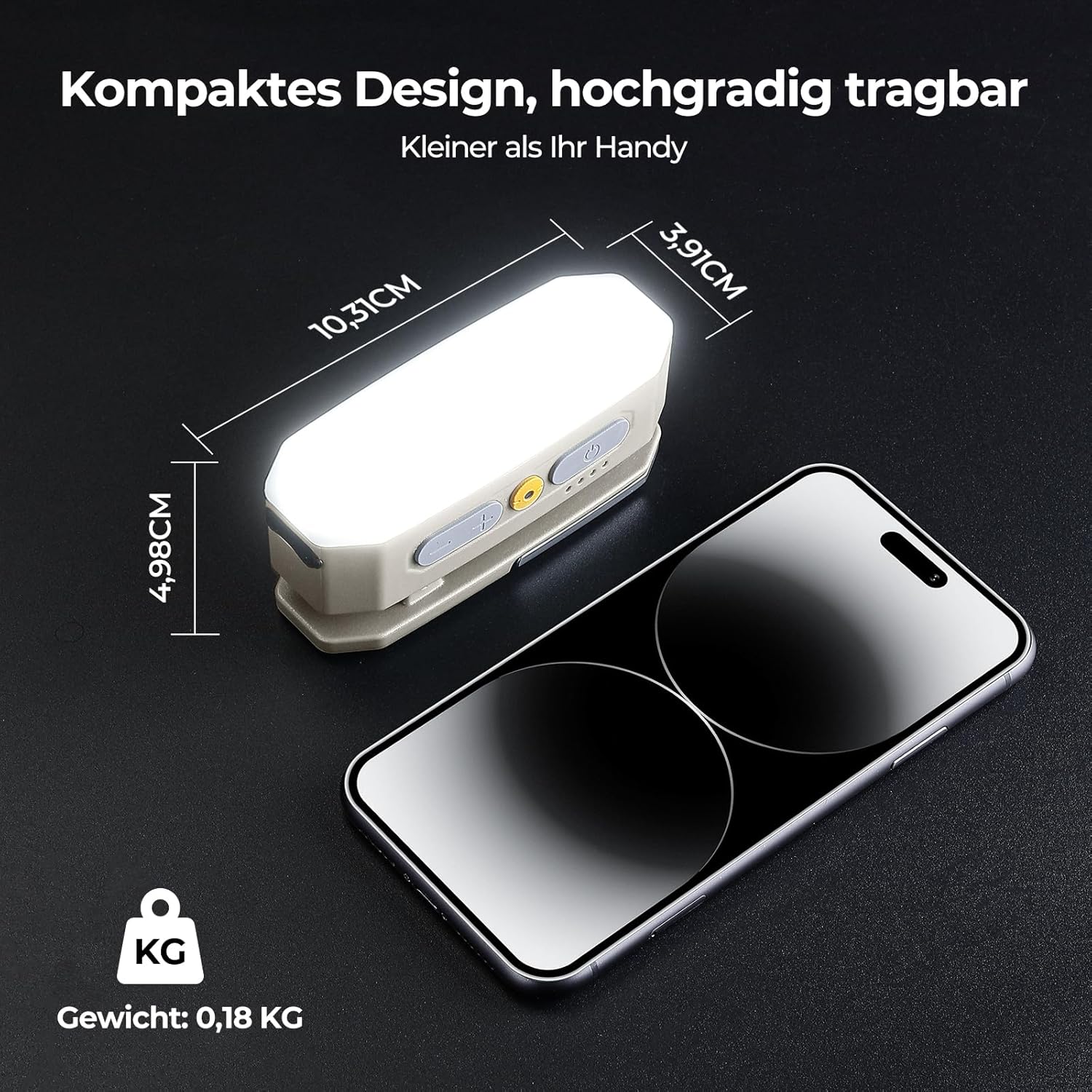 Detalle de BougeRV Lampada da campeggio con sensore – 380 lm, IP65, 3200 mAh