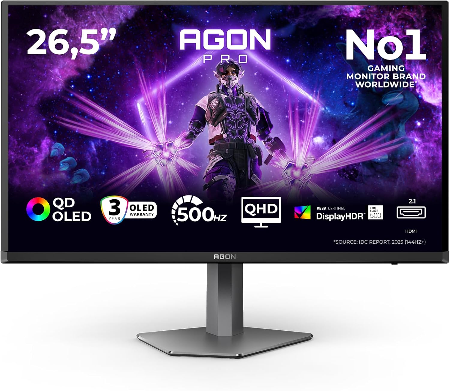 Thumbnail 2 de AOC AG276QKD2 26.5" WQHD Monitor – QD-OLED, 500Hz, G-Sync Compatible, HDR500 TrueBlack