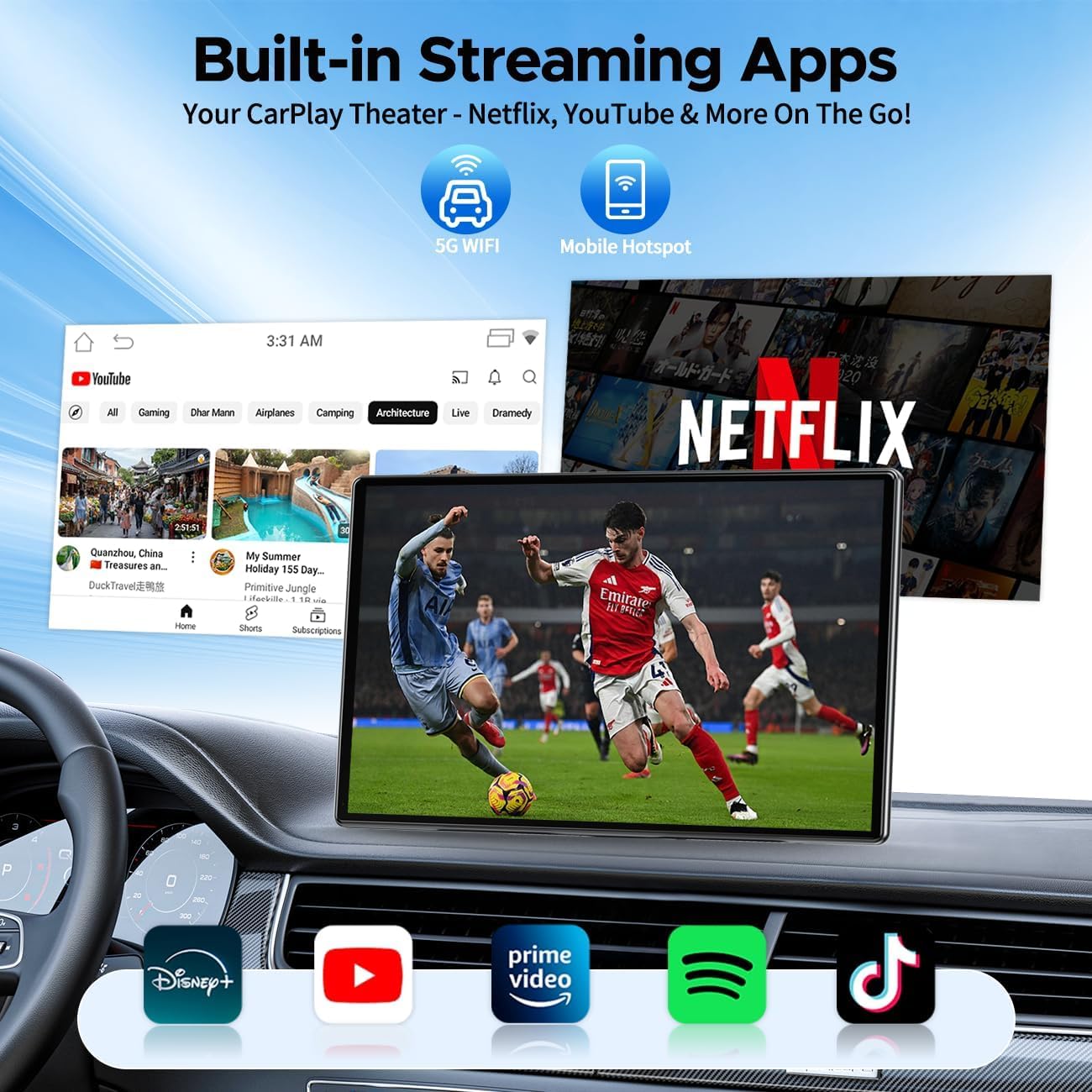 Detalle 2 de LAMTTO Carplay Wireless: Schermo-HD da 9" per Auto con CarPlay/Android Auto, Navigazione e Intrattenimento