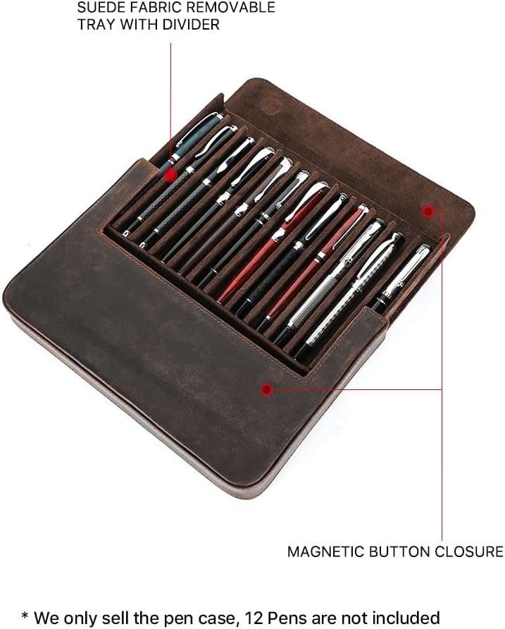 Detalle 2 de Hiram Leather 12-Pen Box: Portable Leather Pen Case with Hidden Magnetic Closure (Coffee)