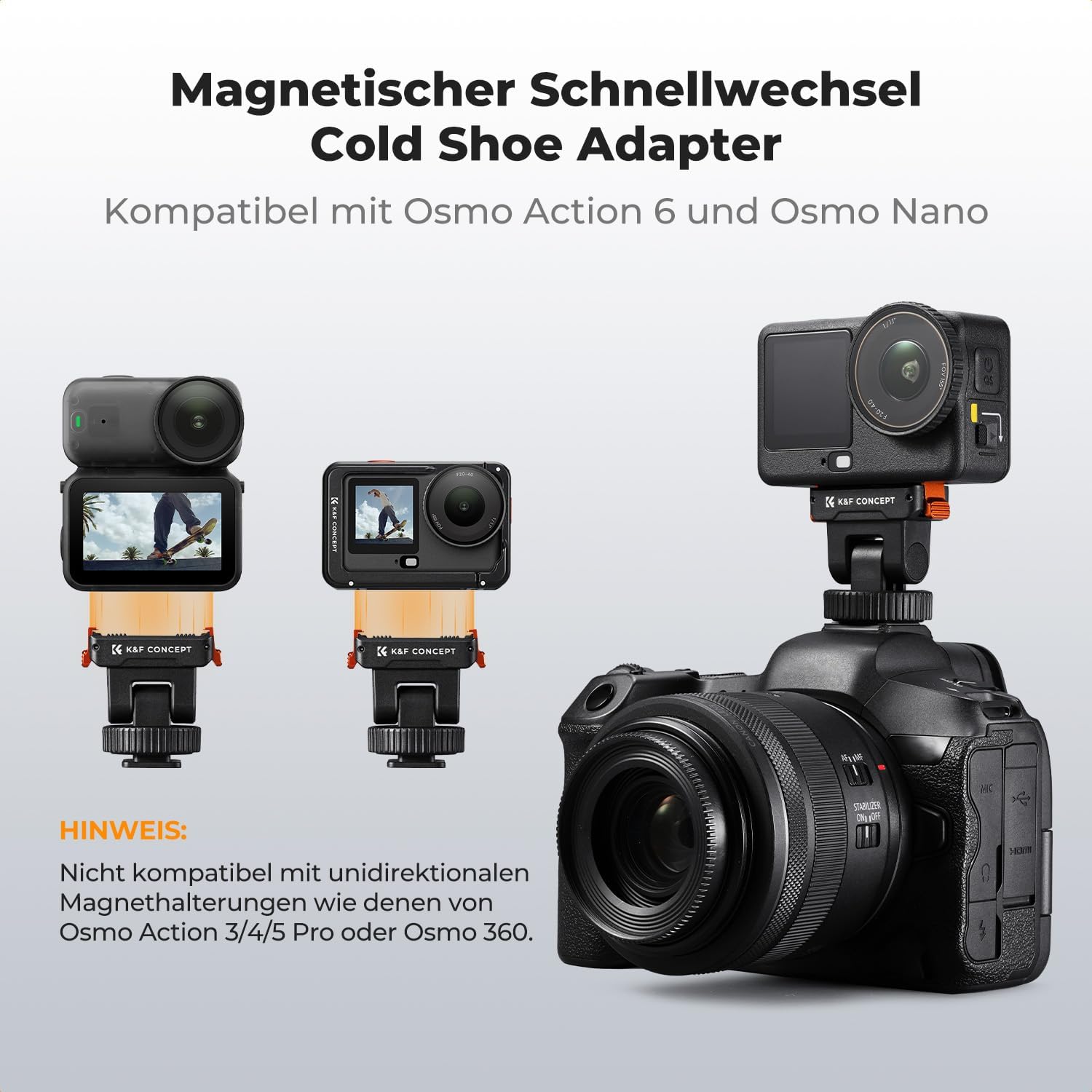Detalle 2 de K&F CONCEPT Cold Shoe Adapter für Osmo Action 3/4/5 160°