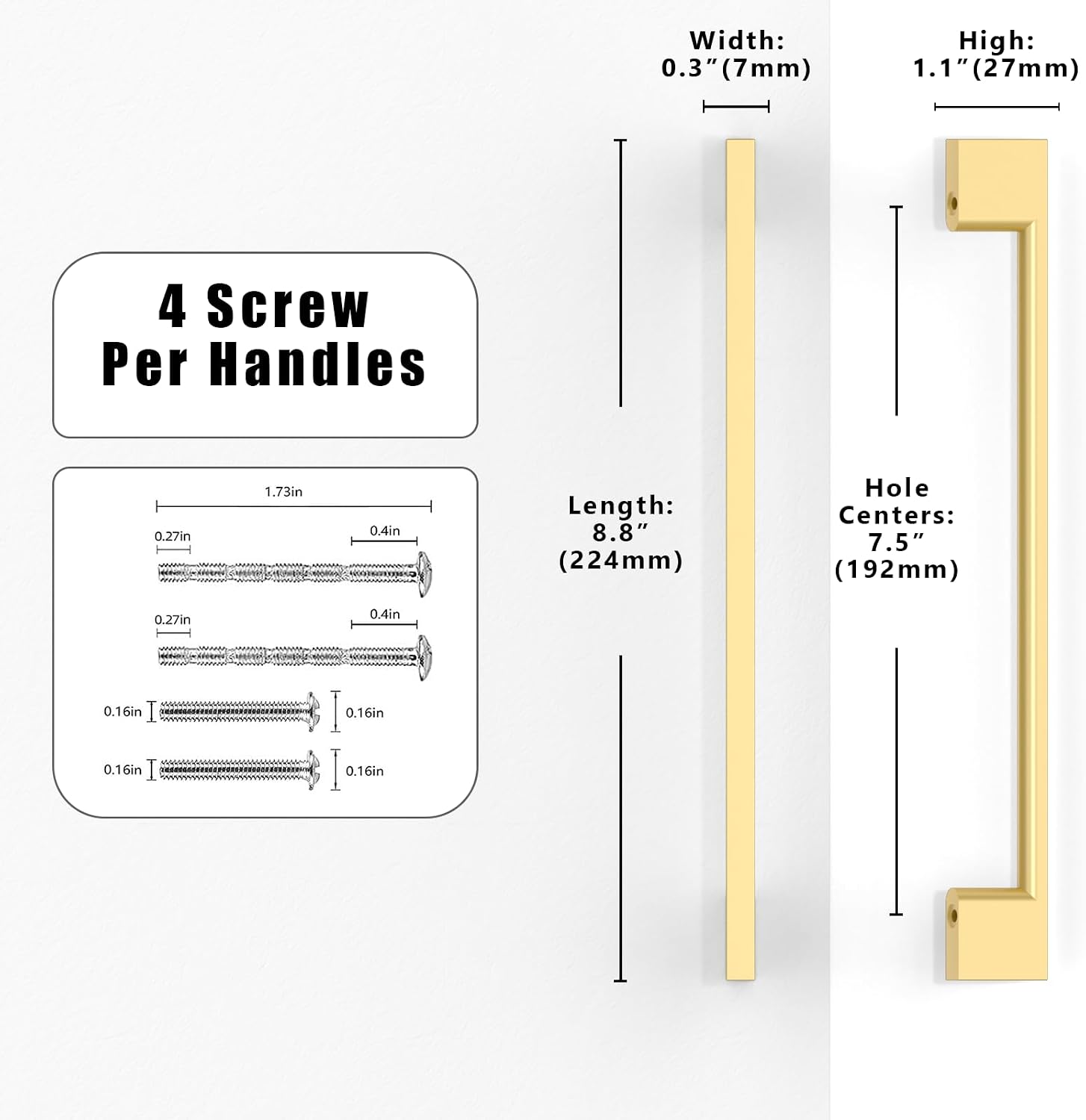Detalle de Talentedeco 10-Pack Brushed Gold Cabinet Pulls, 7.5-Inch Centre-to-Centre