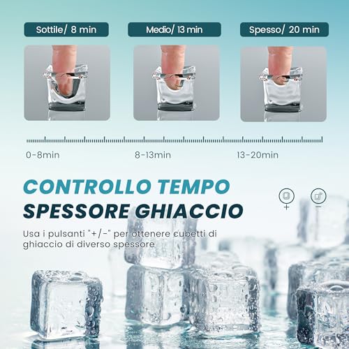 Detalle de EUHOMY Macchina del Ghiaccio Casa 15 kg/24h con 16 cubetti in 13 minuti – Autopulente, serbatoi da 0,5 L e 1,5 L, accessori inclusi