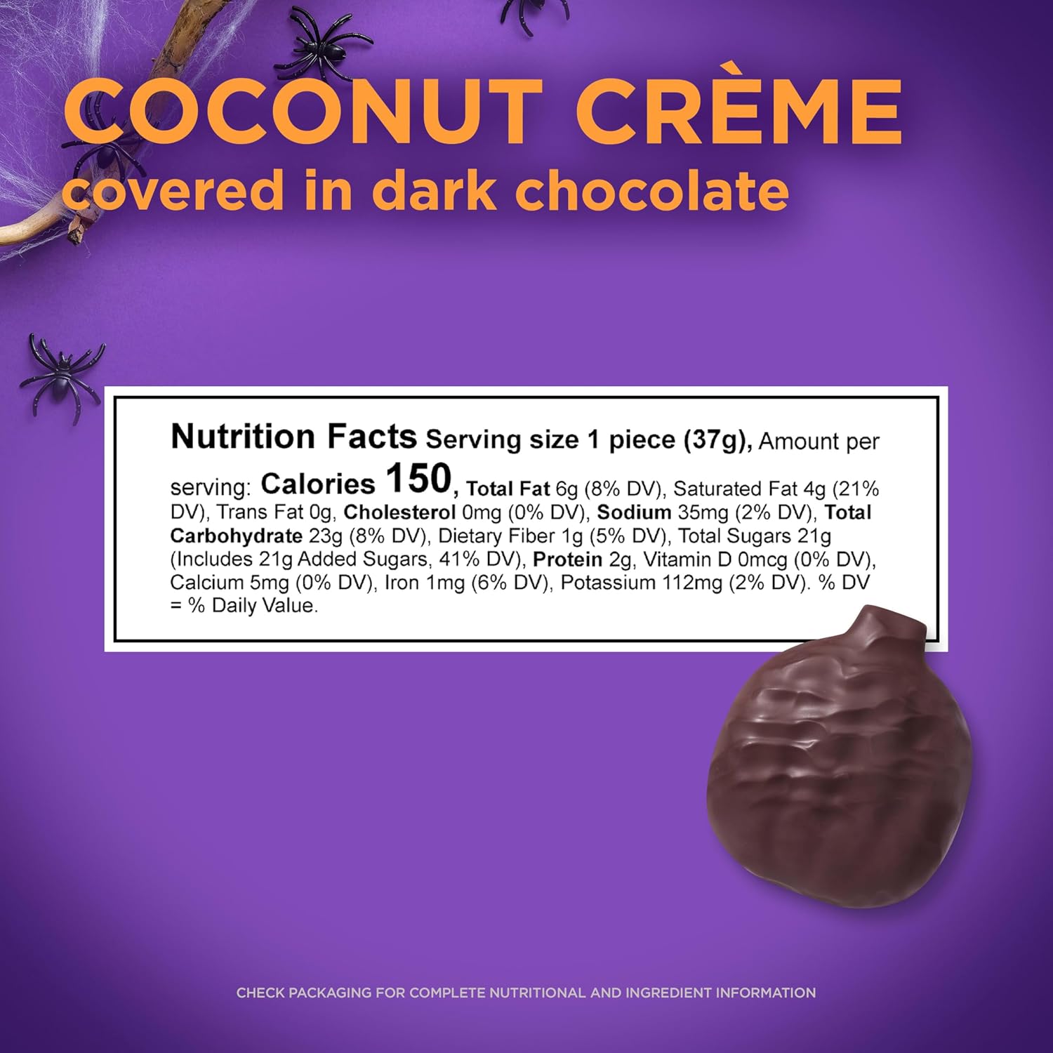 Thumbnail 1 de Russell Stover 10000458 Halloween Dark Chocolate Coconut Crème Pumpkin Candy, 1.3 oz., 18-Pack