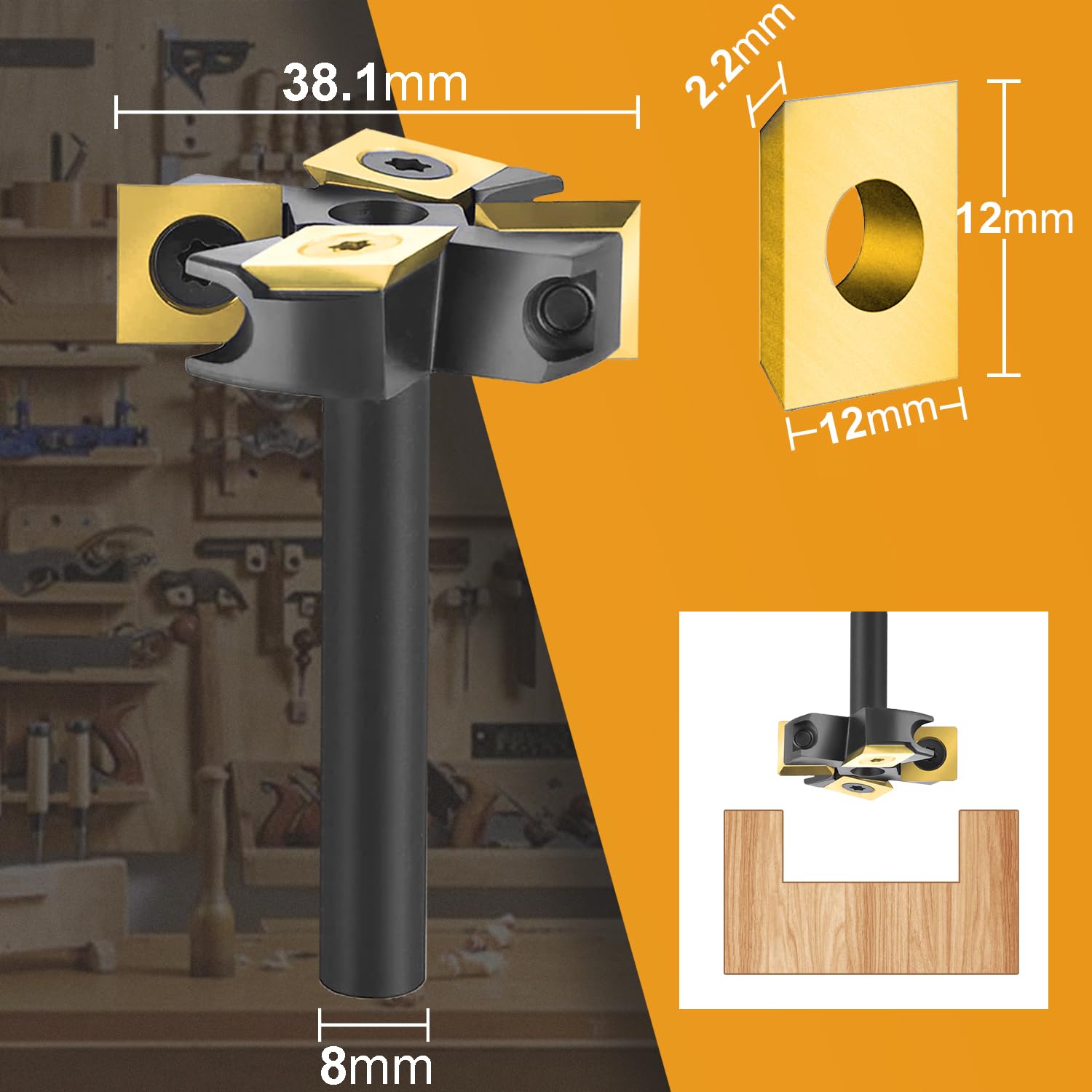 Detalle 2 de SpeTool IP2F-38.1-D8-G vlakfrees, 8 mm schacht en ATS-wisselplaten