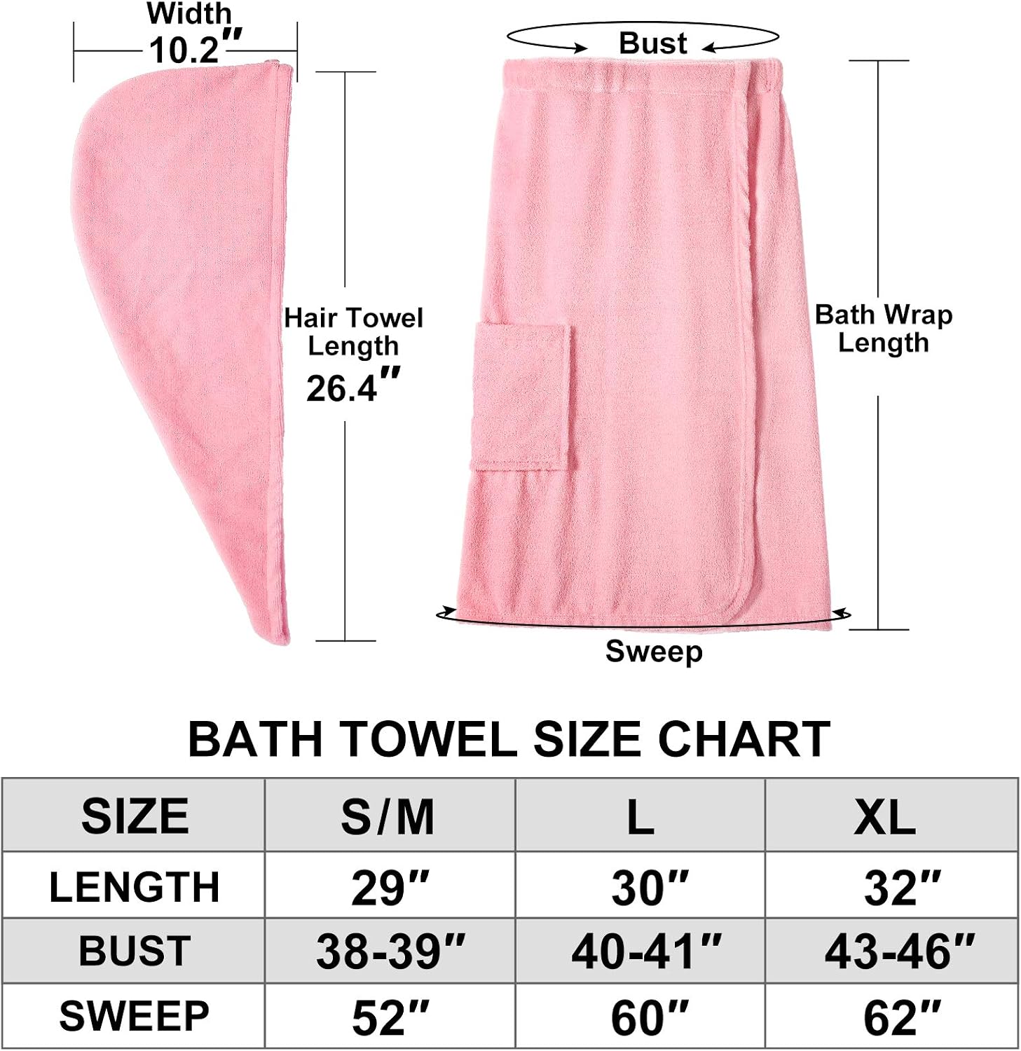 Detalle 1 de ROSYLINE 100% Terry Cloth Women's Towel Wrap, Pink S/M, Adjustable Closure