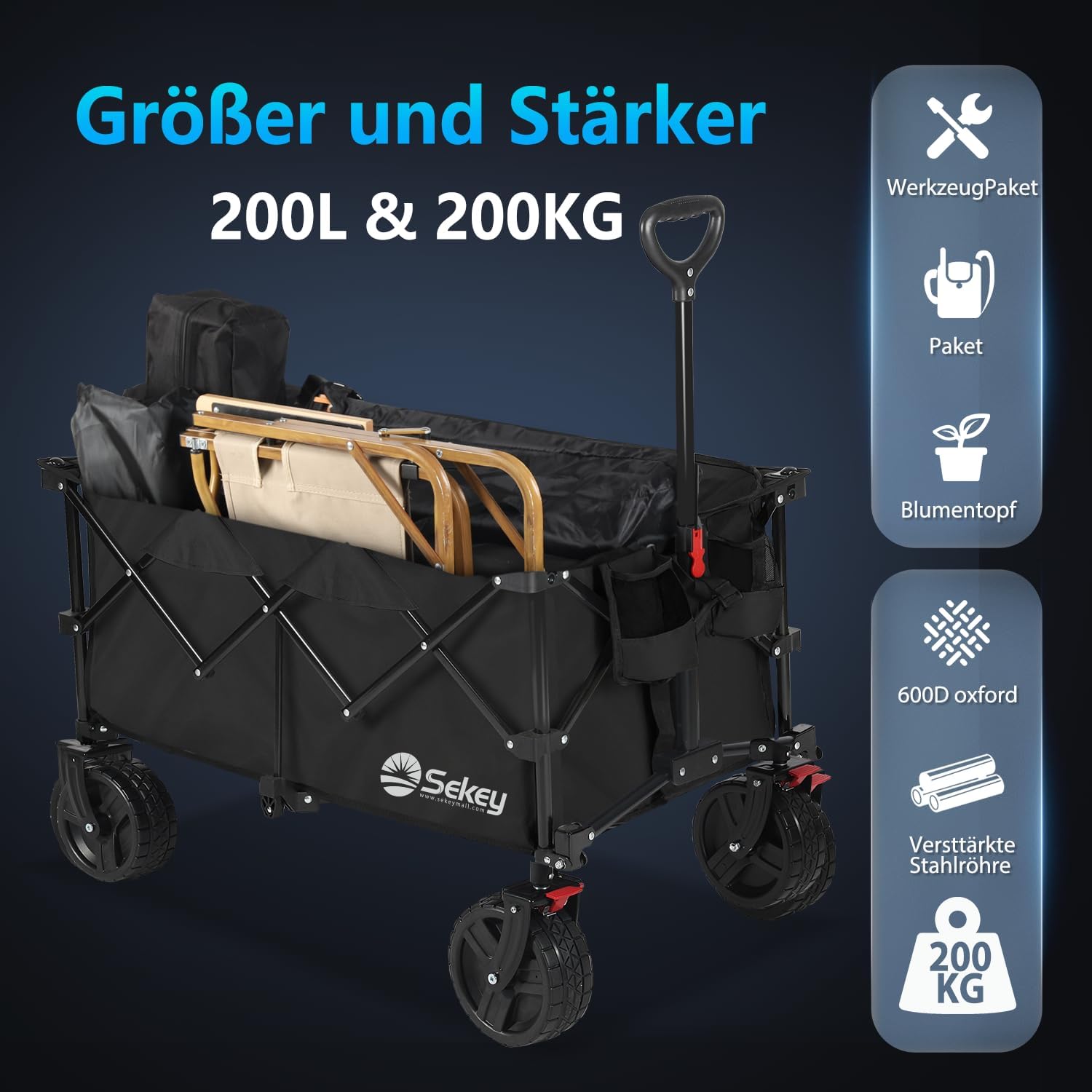 Detalle 2 de Sekey XXL Plus Bollerwagen 200L 200KG đź›’