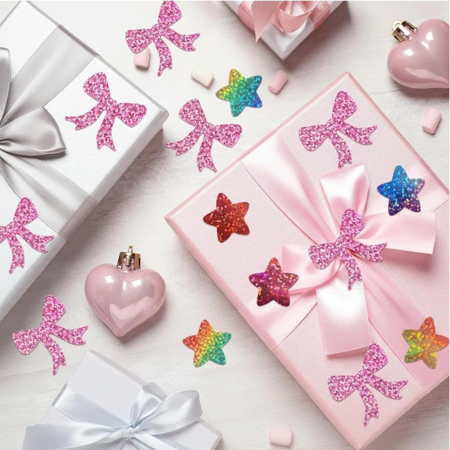 Thumbnail 4 de Holographic Reward Stickers Roll – 1000 Pcs (2 Pack) 2.5cm Self-Adhesive Sparkly Star & Pink Glitter Bow Labels