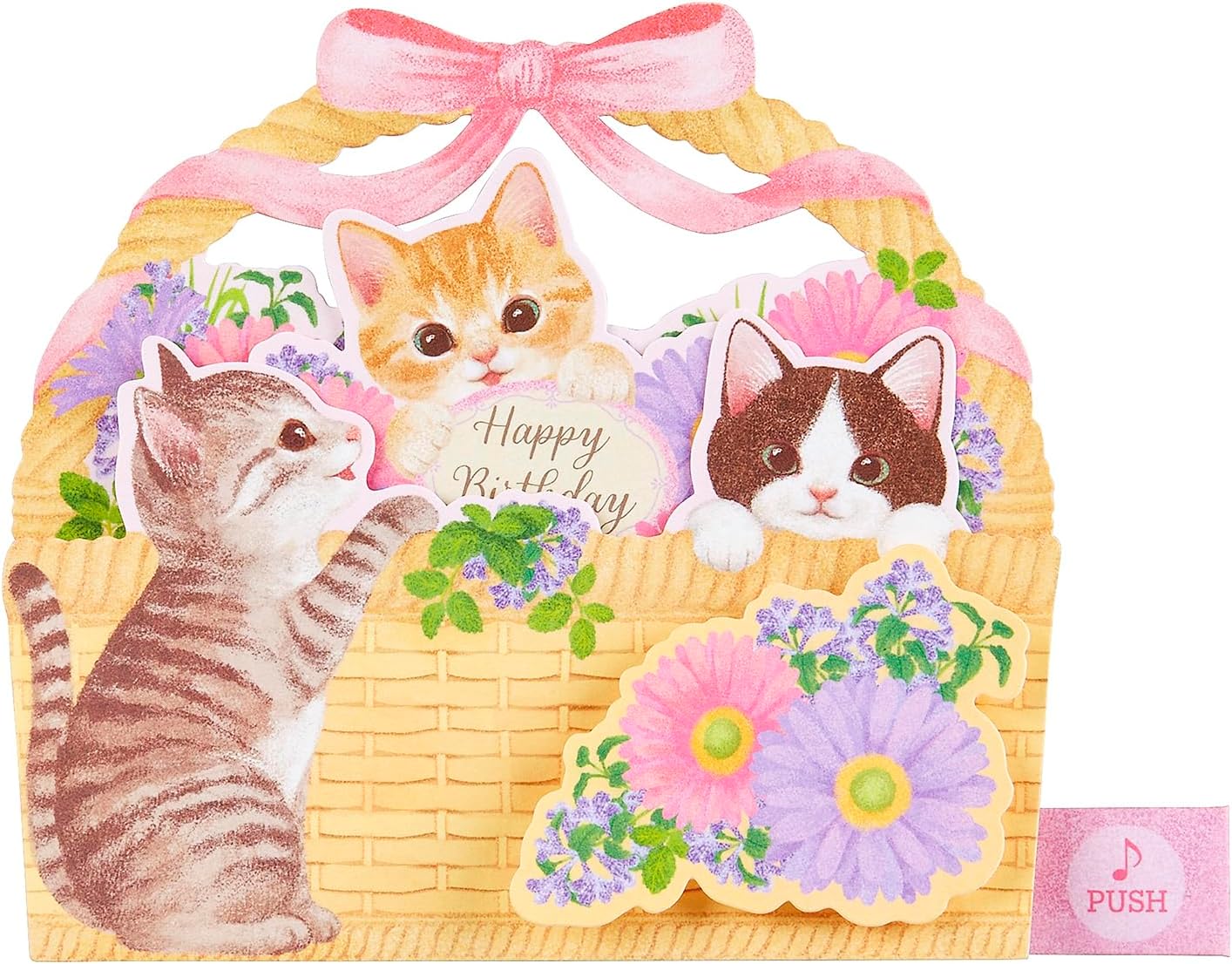 Detalle 2 de サンリオ JPME55-3 メロディーバースデーカード 花かごの子猫・立体飾り付き