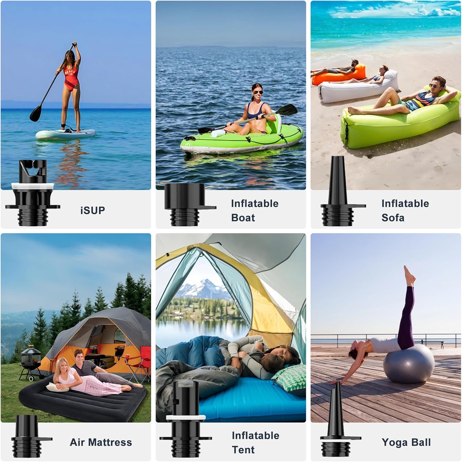 Thumbnail 6 de Mojimdo pompa elettrica per SUP con batteria e luce di emergenza, fino a 20 PSI, 12V DC e Type-C, kit da 6 ugelli