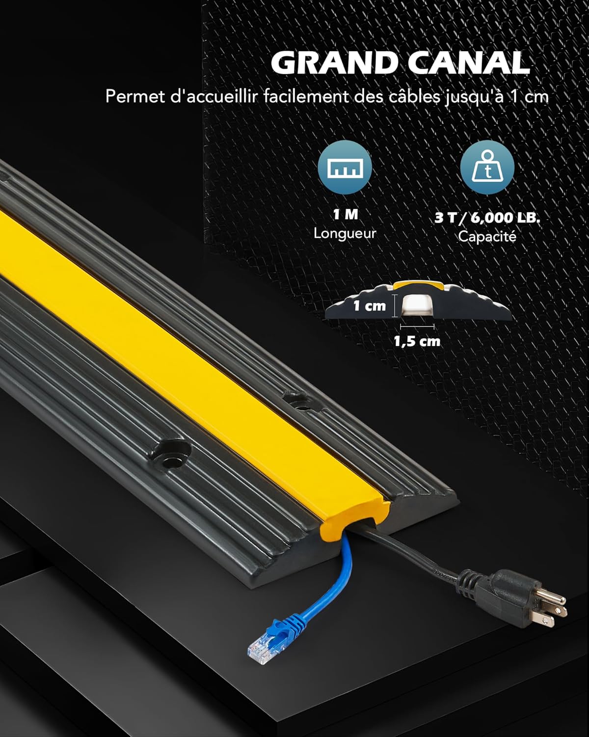Thumbnail 1 de CREWORKS Passage Cable Sol en Caoutchouc – Passage placher pour câble (1Mx4-1 canal)