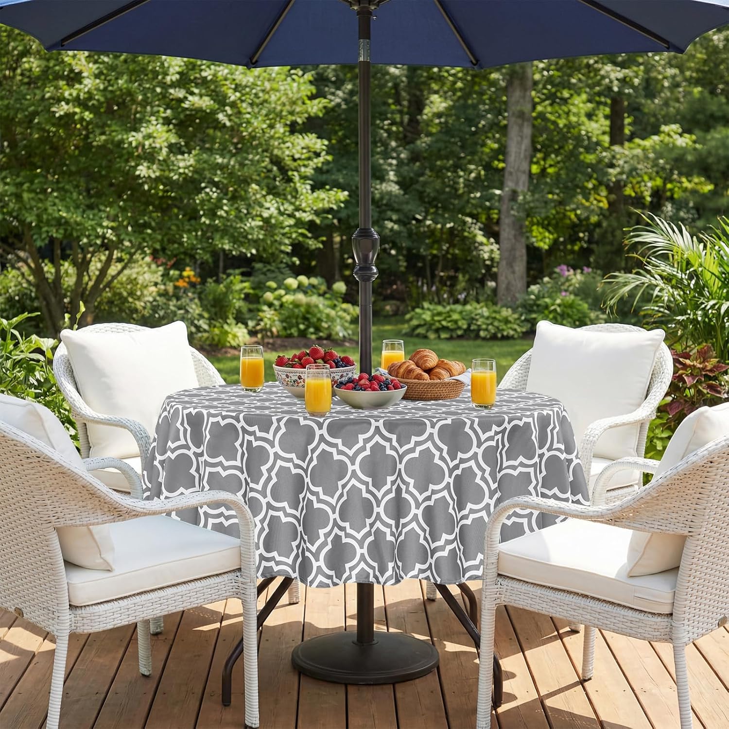 Thumbnail 6 de Eternal Beauty 152cm Round Grey Plaid Tablecloth with Umbrella Hole and Zipper — Outdoor/Indoor, Splashproof