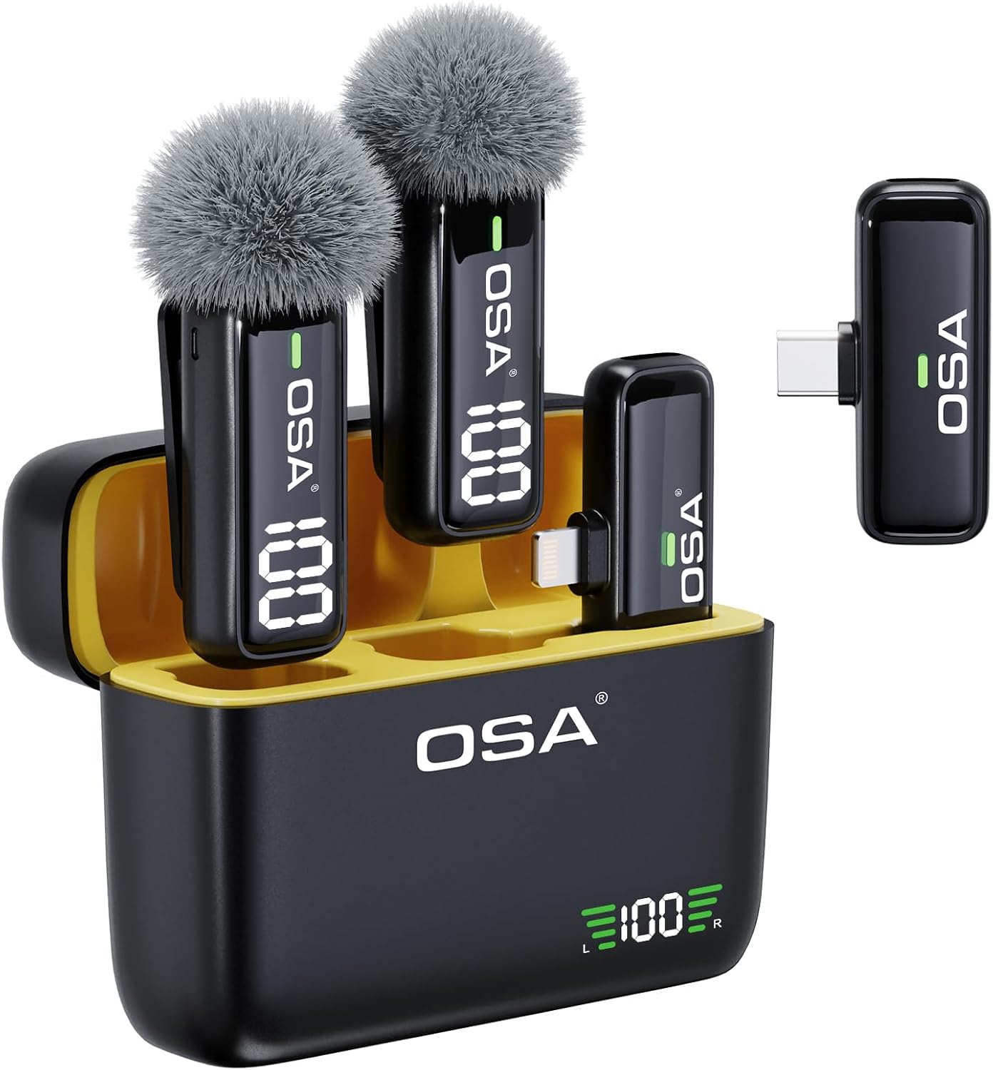 OSA Microfono Lavalier Wireless per iPhone/iPad/Android, 2 Pack con display e riduzione del rumore (Bluetooth, plug&play)