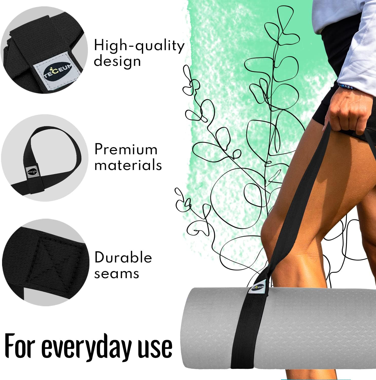 Thumbnail 5 de TECEUM Yoga Mat Strap, 85-Inch Cotton-Blend Carrier and Stretching Strap
