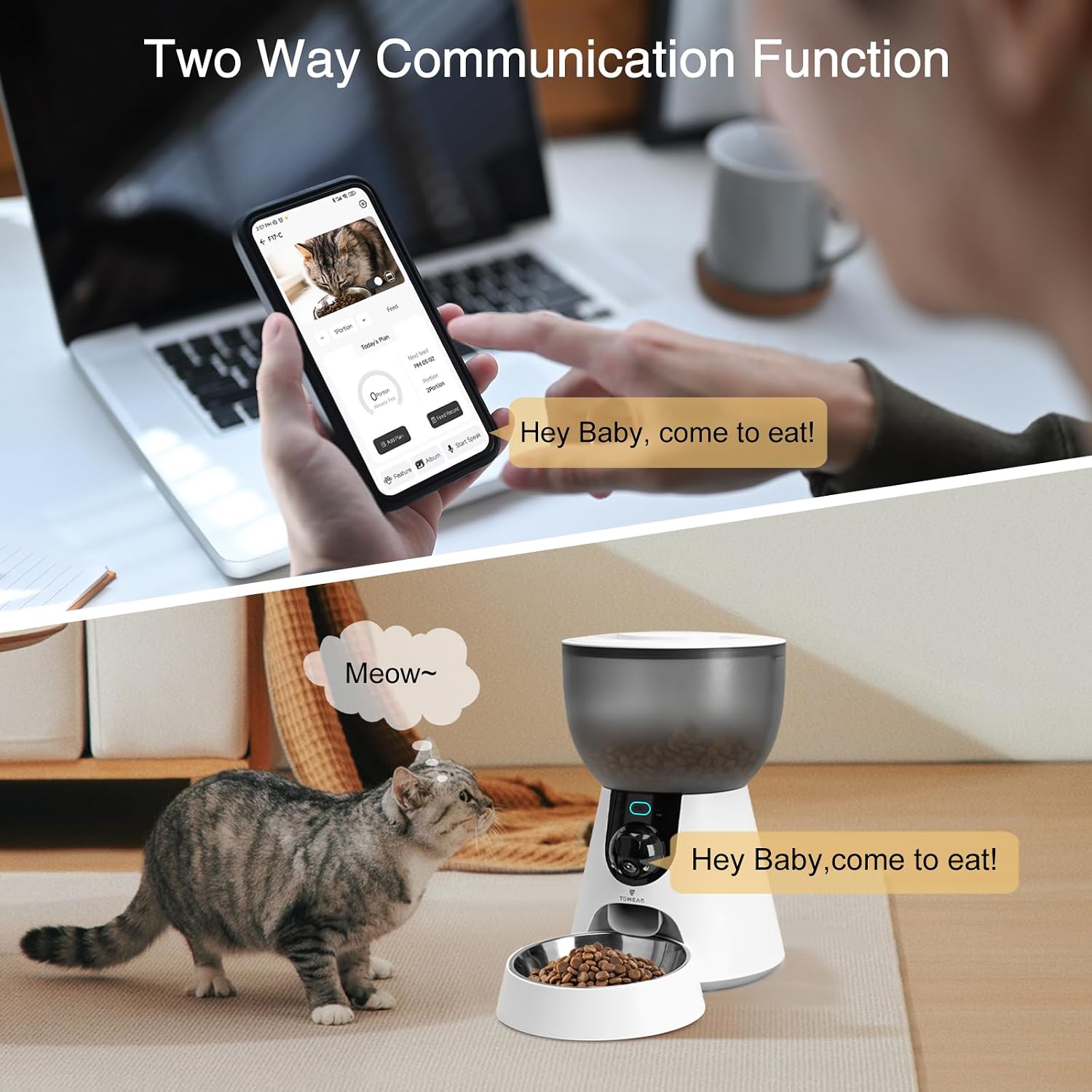 Detalle de Automatic Pet Feeder with Camera (4L) for Cats – 2.4GHz/5GHz WiFi, 1–10 Meals Daily, 304 Stainless Bowl, Dual Power