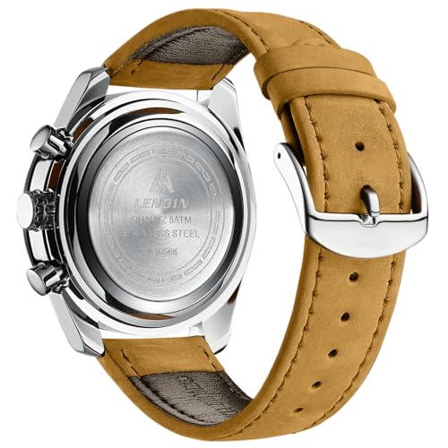 Detalle de LN LENQIN Montre Homme - Montre analogique à quartz, étanche 3ATM, bracelet cuir