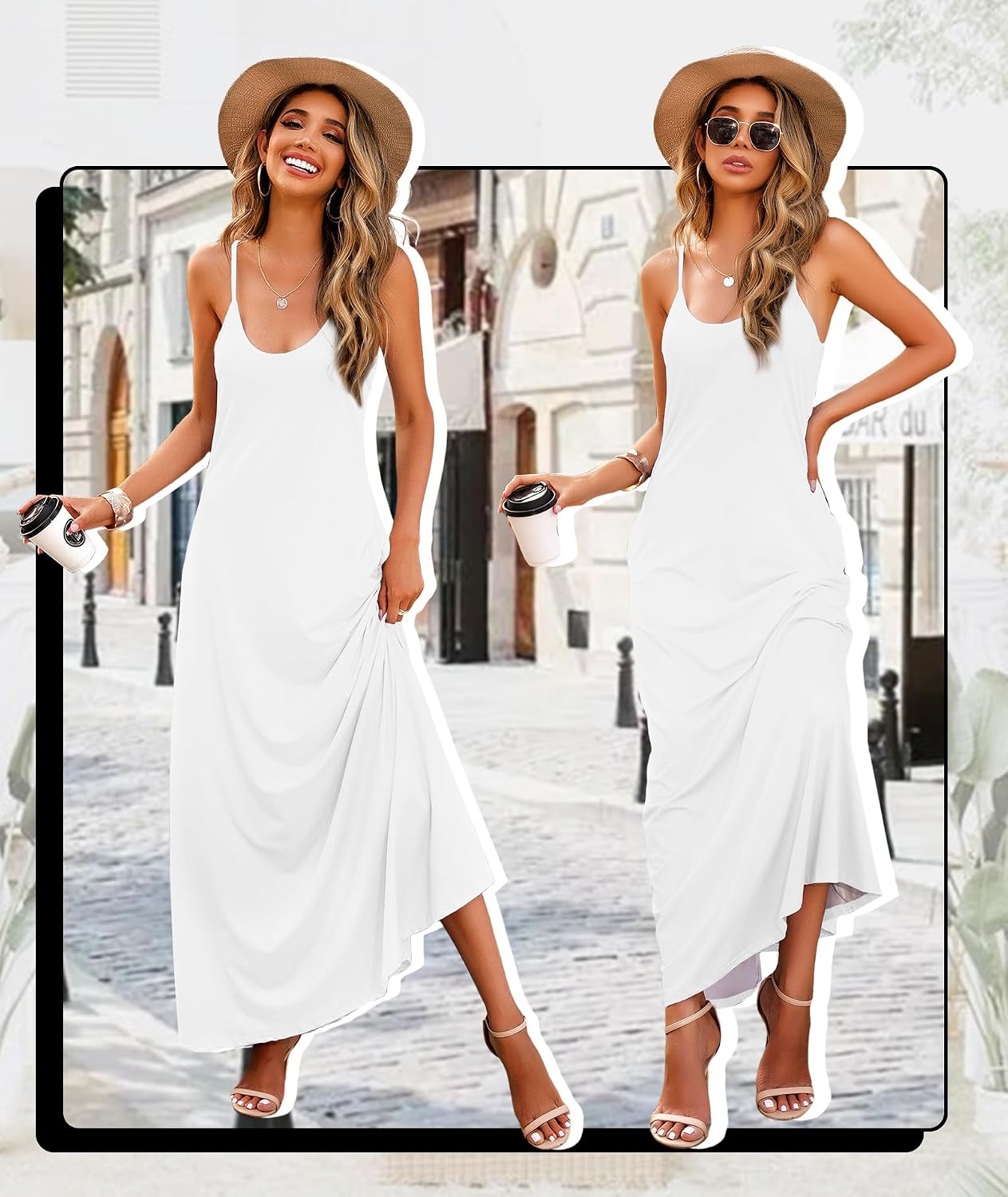 Detalle de Wolddress Women’s Maxi Dress with Pockets (Plus Size S-5X) — Adjustable Spaghetti Strap Casual Long Dress