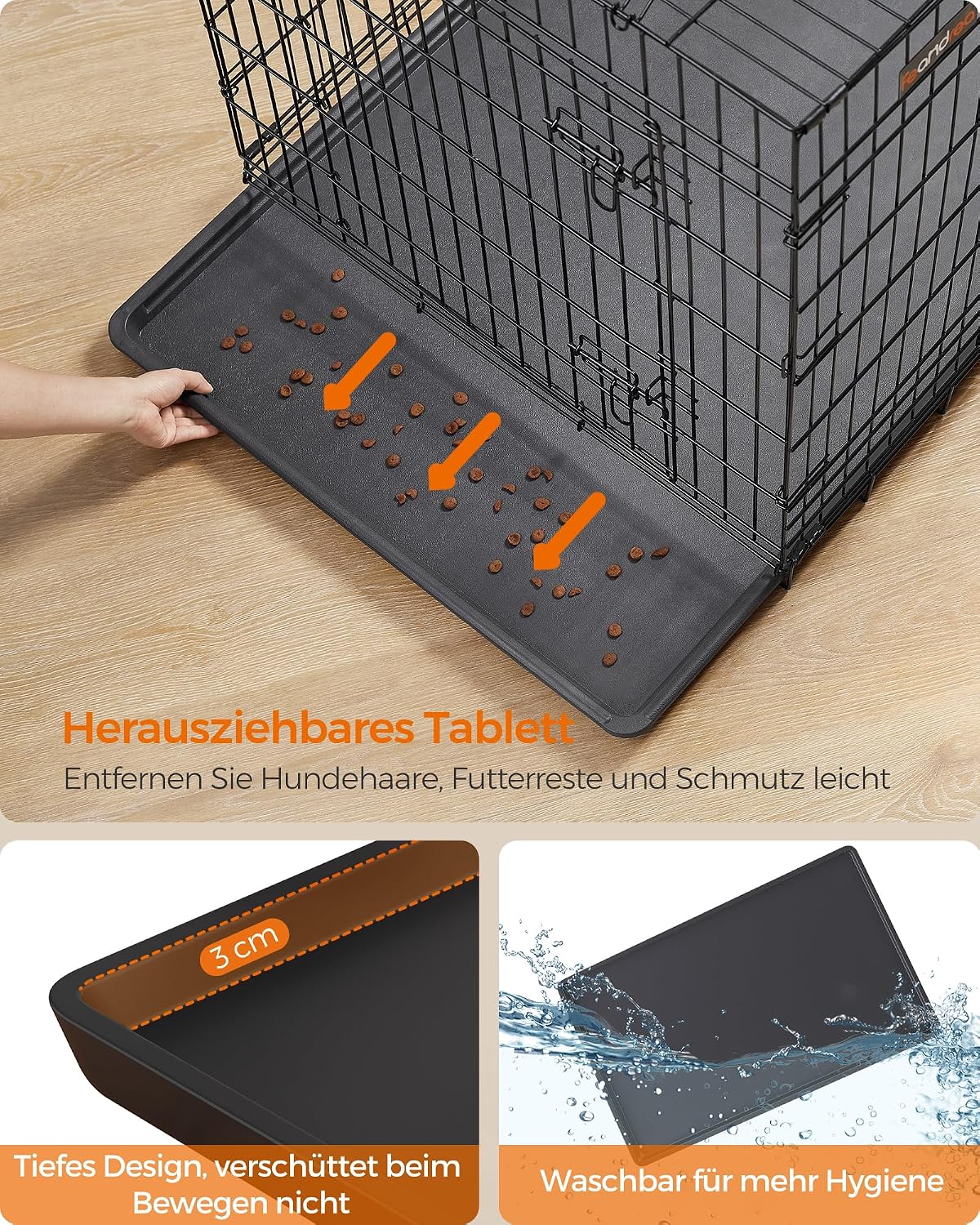 Detalle de Feandrea Hundekäfig klappbar mit 2 Türen, 136 x 79 x 87 cm – XXXL, schwarz