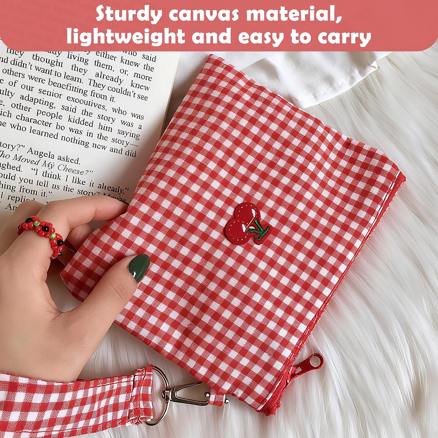 Thumbnail 5 de Portable Red Cherry Canvas Makeup Bag – Compact, Versatile Travel Pouch