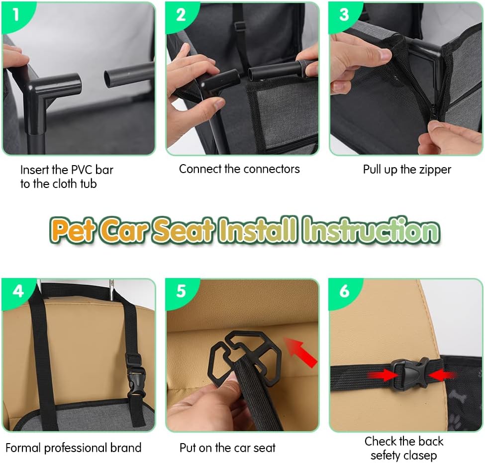 Detalle de SWIHELP Dog Car Seat with Clip-on Safety Leash and PVC Frame – Foldable Booster for Small Pets